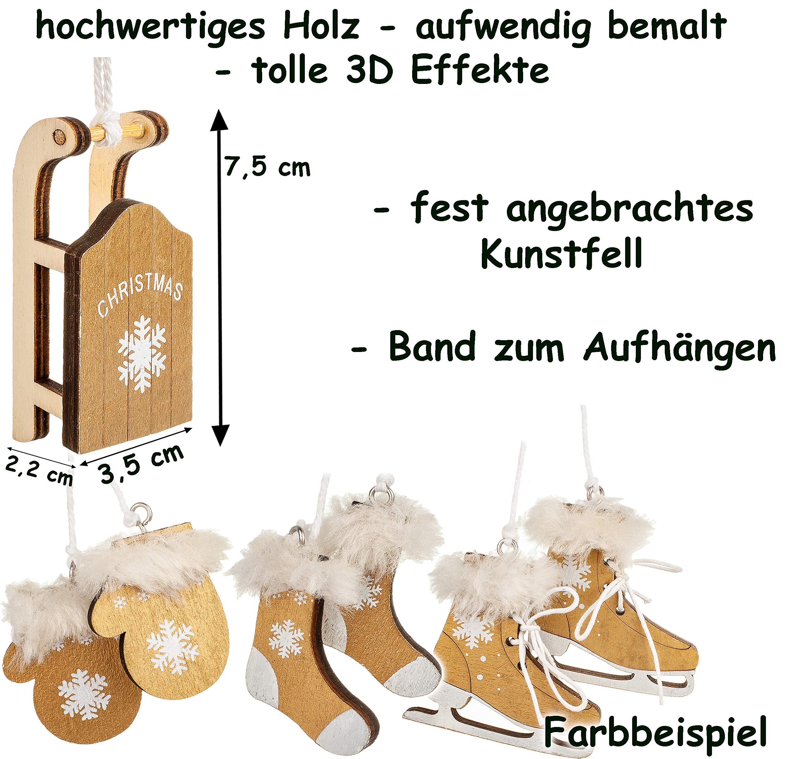 alles-meine.de GmbH 50 TLG. Deko Set - Winter & Weihnachten - Ski/Schlittschuhe/Schlitten - aus Holz - Miniatur/Diorama - Anhänger - Weihnachtsdeko/Winter - Winterurla..