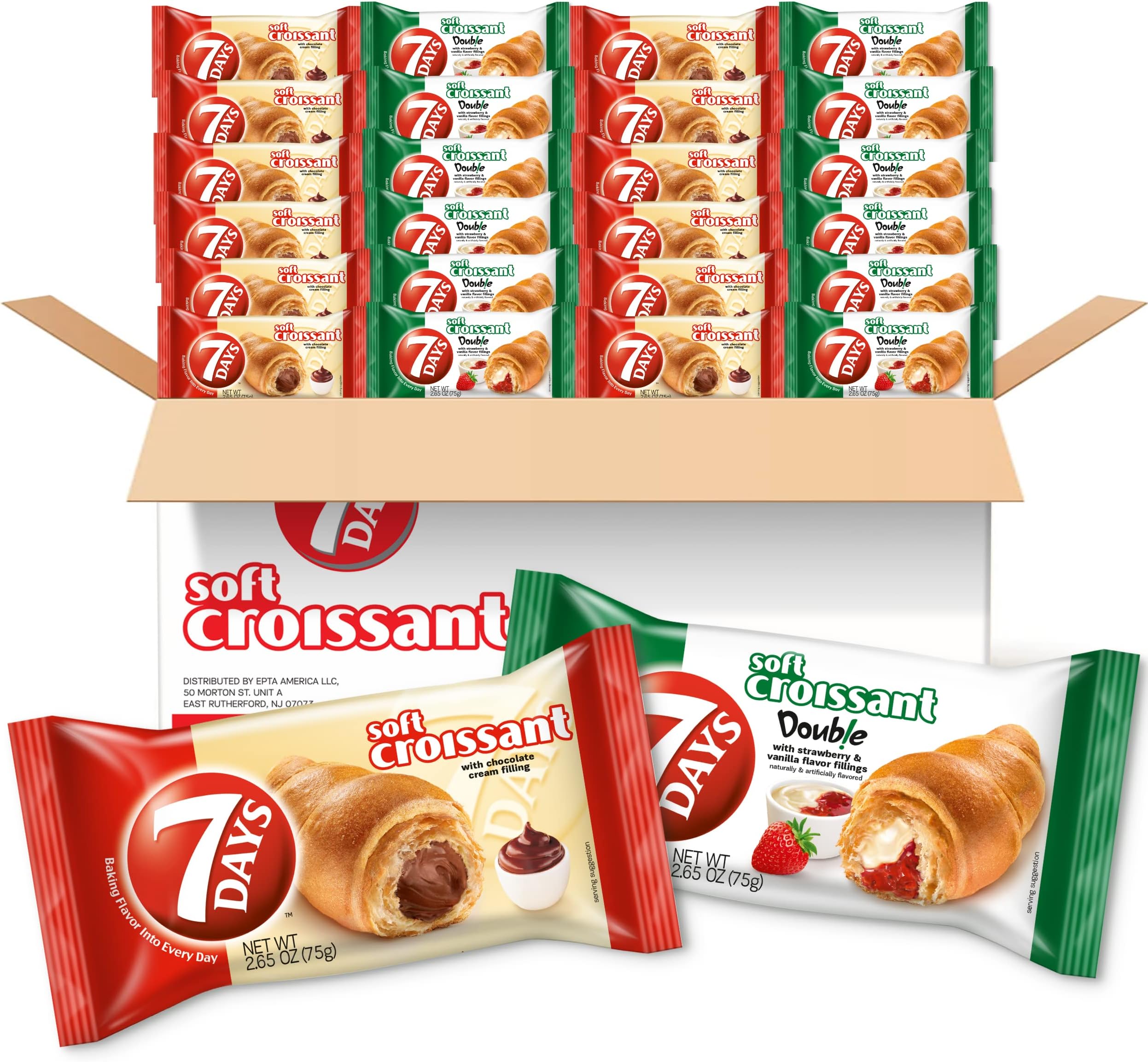 - 7Days Soft Croissant Variety Pack (24 Count), 12 Chocolate, 12 Strawberry Vanilla, Breakfast Pastry, Individually Wrapped On The Go Snack (Pack of 24)