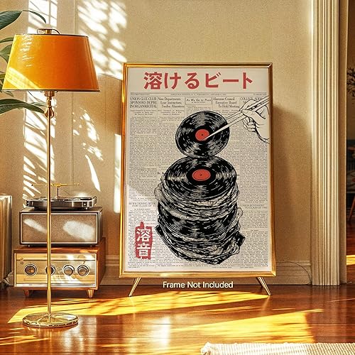 Miniatura 3 de Pósteres de música retro, lienzo de periódico japonés, arte de pared, divertido disco de vinilo derretido, pintura abstracta moderna de moda para