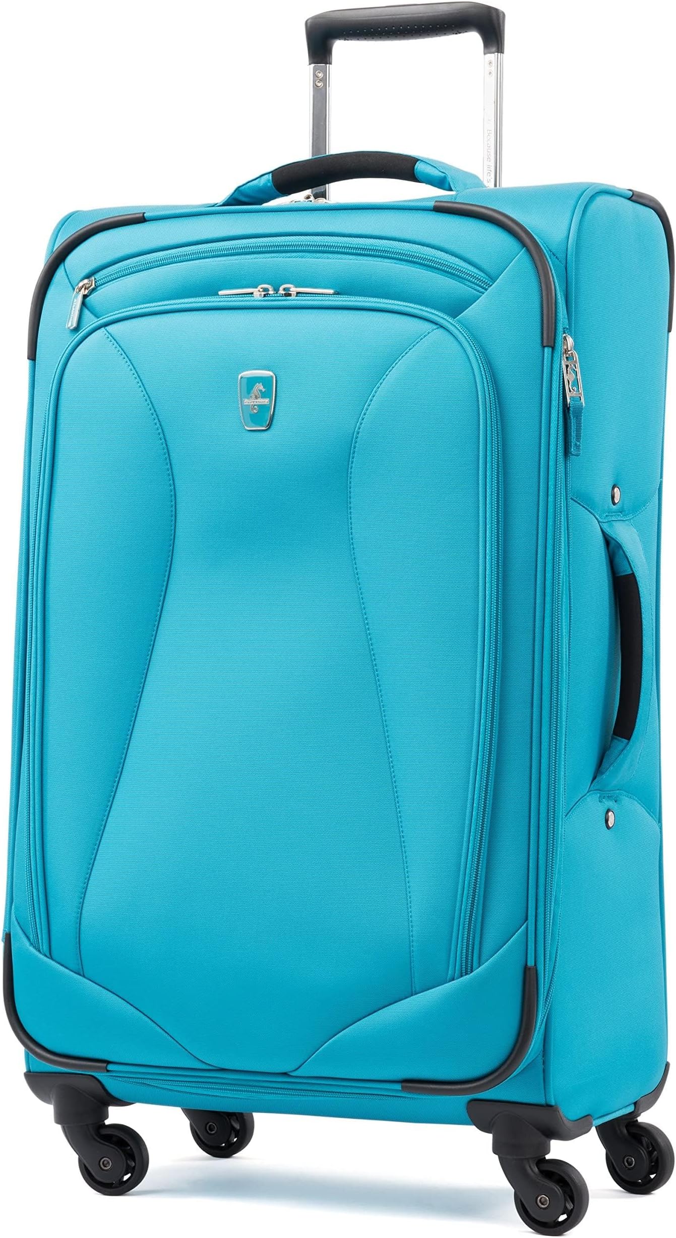 Atlantic Luggage Ultra Lite Softside Expandable Spinner, Turquoise Blue, Checked Medium 25-Inch