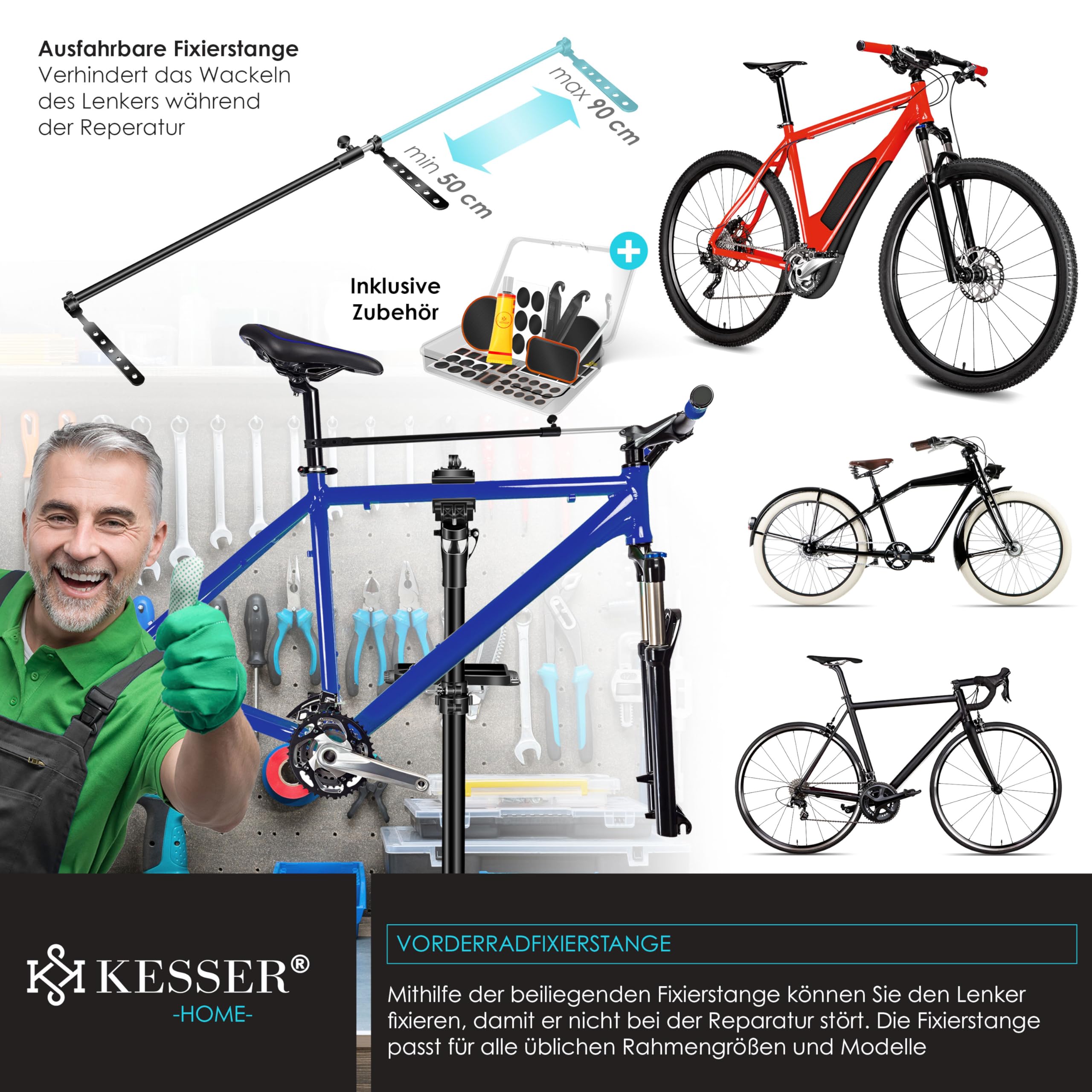 KESSER® Soporte de Montaje para Bicicletas, Soporte de reparación Profesional de Aluminio para Bicicletas de montaña, Bicicletas eléctricas, Soporte de Montaje de Alta Resistencia