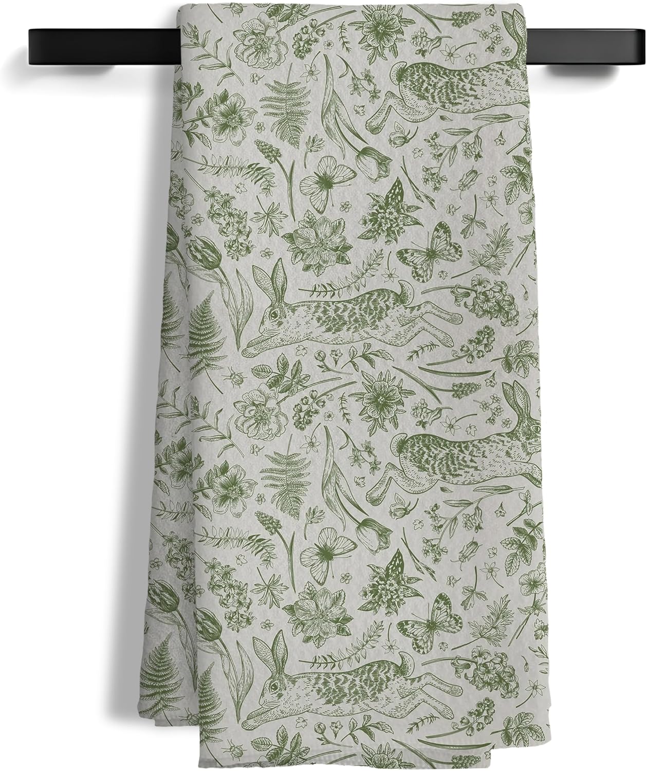 Dark Green Floral Botanical Kitchen Towels Set of 4, Spring Floral Hand Towels for Bathroom, Vintage Rustic Cottagecore Decorative Dish Tea Towel, 16x24 Inch