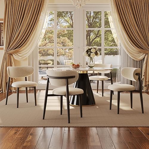 Juego de 4 sillas de comedor de cocina, modernas sillas de comedor tapizadas, sillas de mesa de comedor de tela con patas de metal, sillas de cocina
