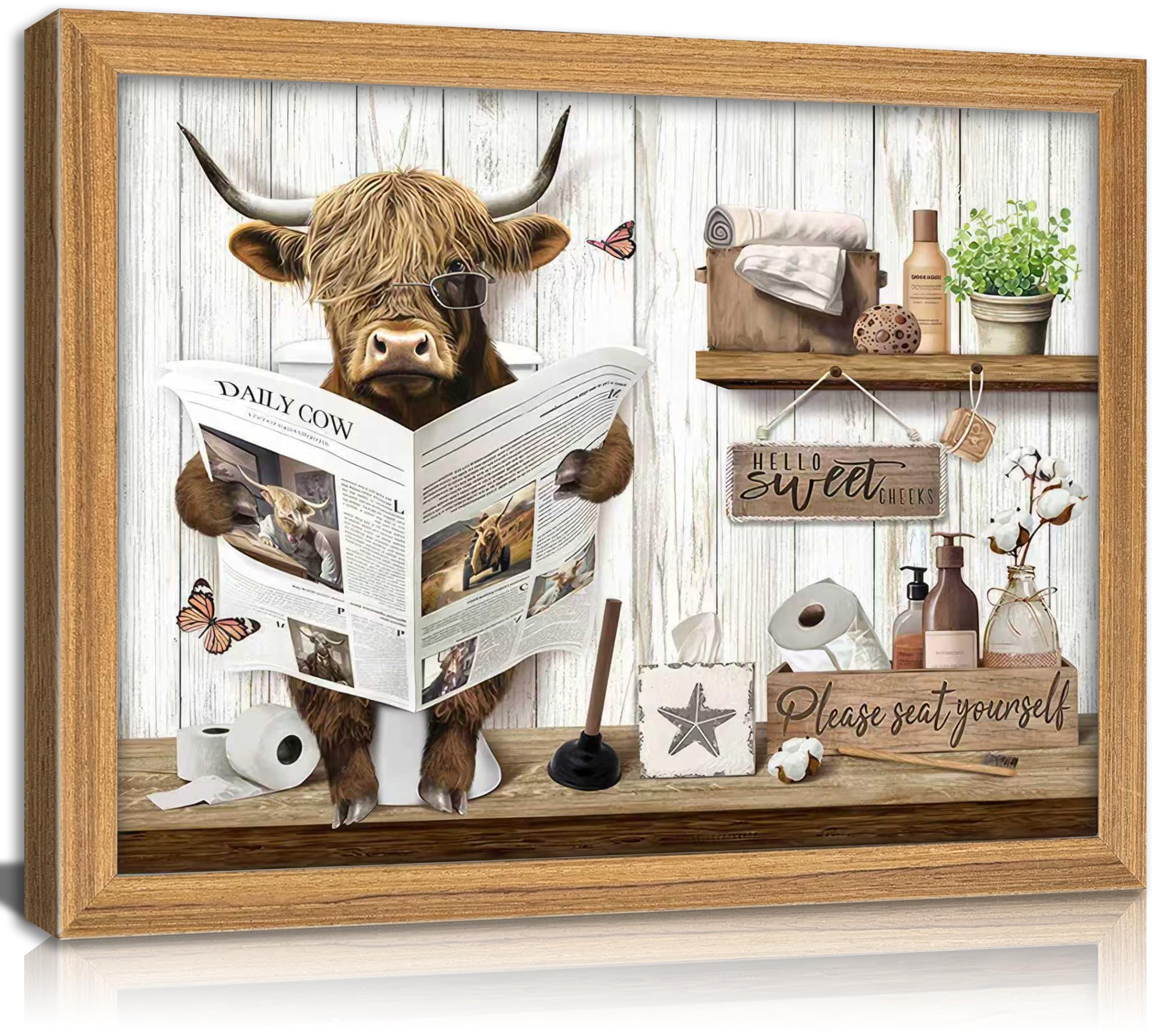 Framed Farmhouse Bathroom Canvas Wall Art Brown Rustic Cotton Flower Painting Picture Wall Decor Modern Relax Soak Unwind Sign Poster Print Artwork for Living room Restroom Home Decoration — view 21