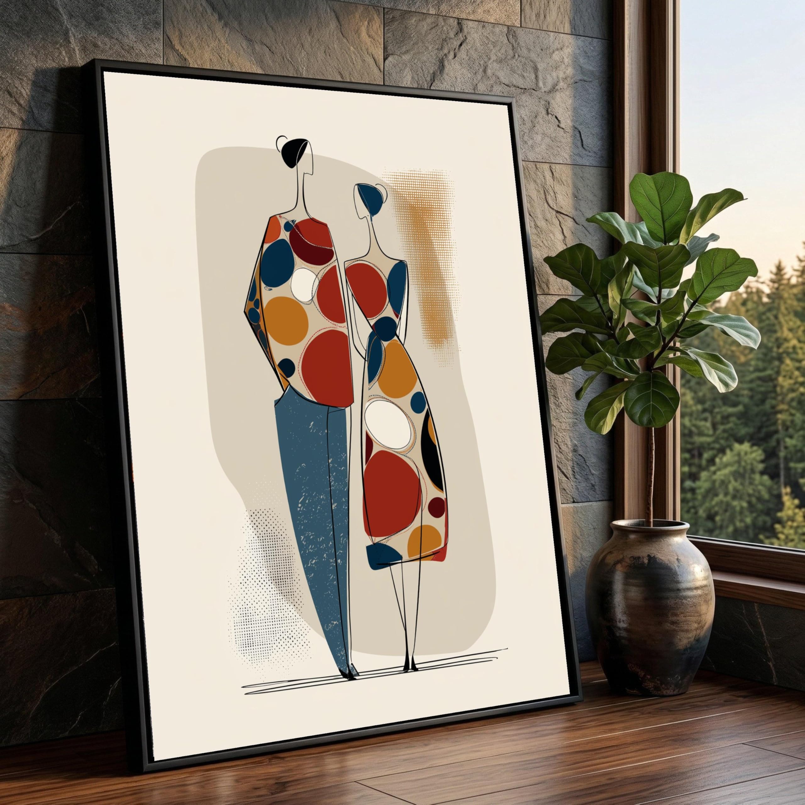 CAOXTART Abstract Couple Silhouette Canvas, Fashion Illustration Wall Art, Mid Century Decor Painting, Minimalist Home Canvas Art(70x100cm/Frameless)