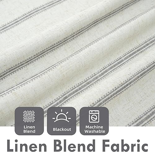 Vista 230 de DriftAway Cortinas opacas de mezcla de lino de 63 pulgadas de largo para dormitorio, cortinas de lino con estampado de rayas verticales, con Gris