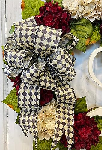 Miniatura 2 de Hydrangea Monogram Front Door Wreath with Cream and Ruby Red Hydrangeas on Grapevine Base-Farmhouse Garden Cottage