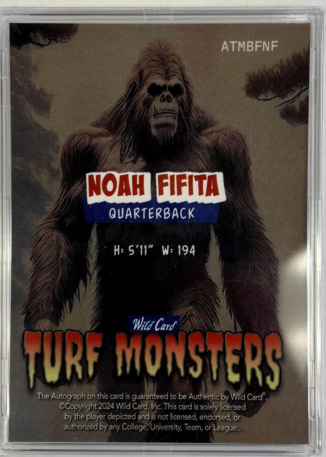 Noah Fifita Autographed Serial Numbered 1/1 Turf Monsters Collectible Football Card- 2024 Wild Card Football Card #ATMBFNF (Arizona)