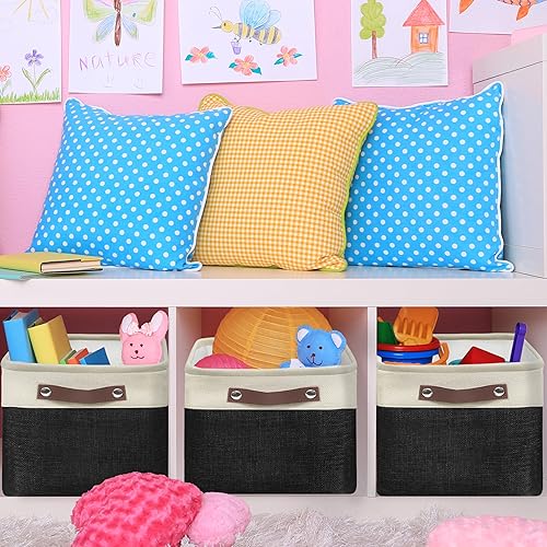 Miniatura 37 de Simple Houseware Contenedor grande de tela de almacenamiento, 14.4 x 10 pulgadas con asas, paquete de 3, organizador plegable para armario y Gris