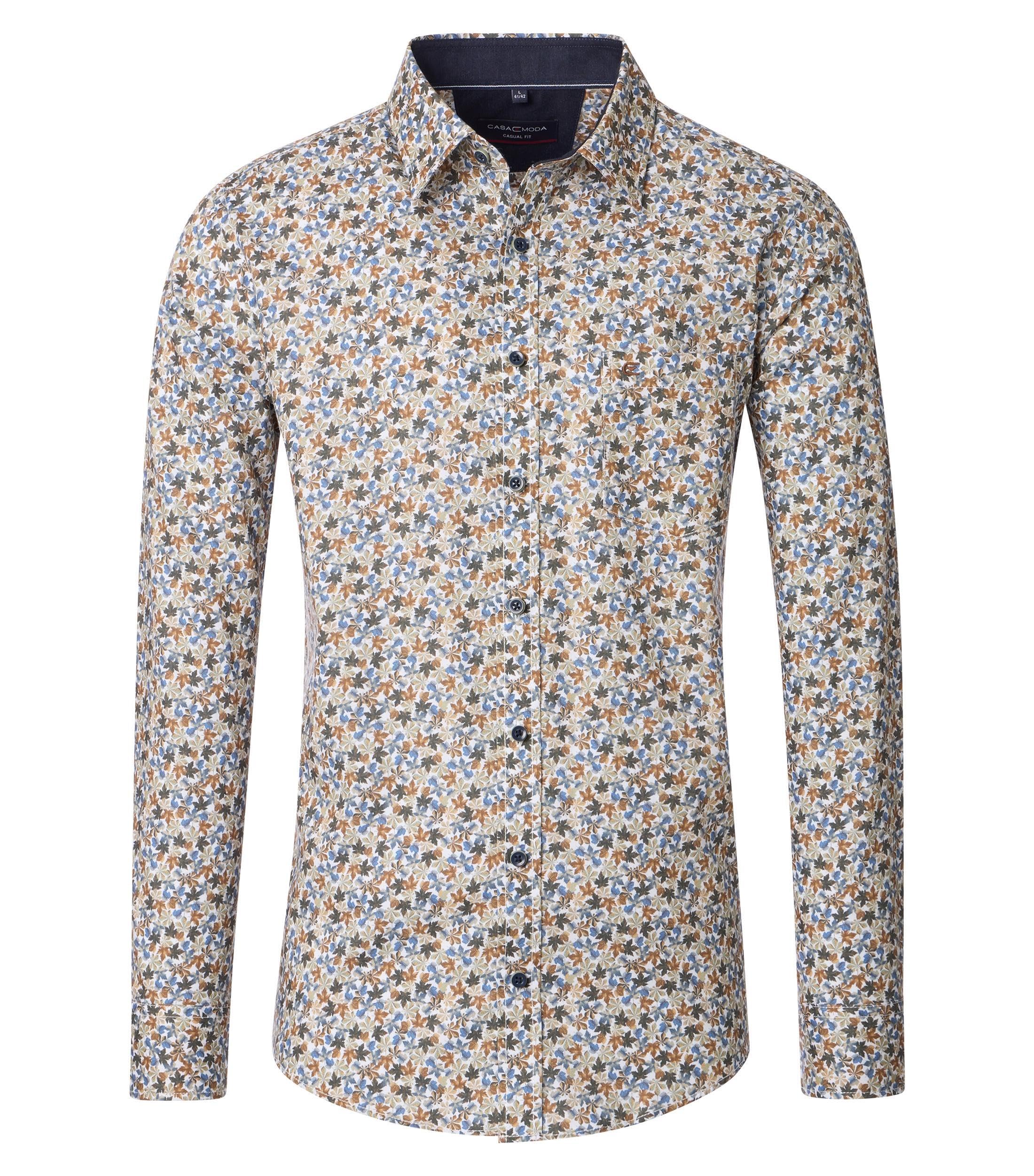 CASAMODA Casual Fit Shirt Leaf Design Blue/Green/Beige (UK, Alpha, XXL, Regular, Regular)