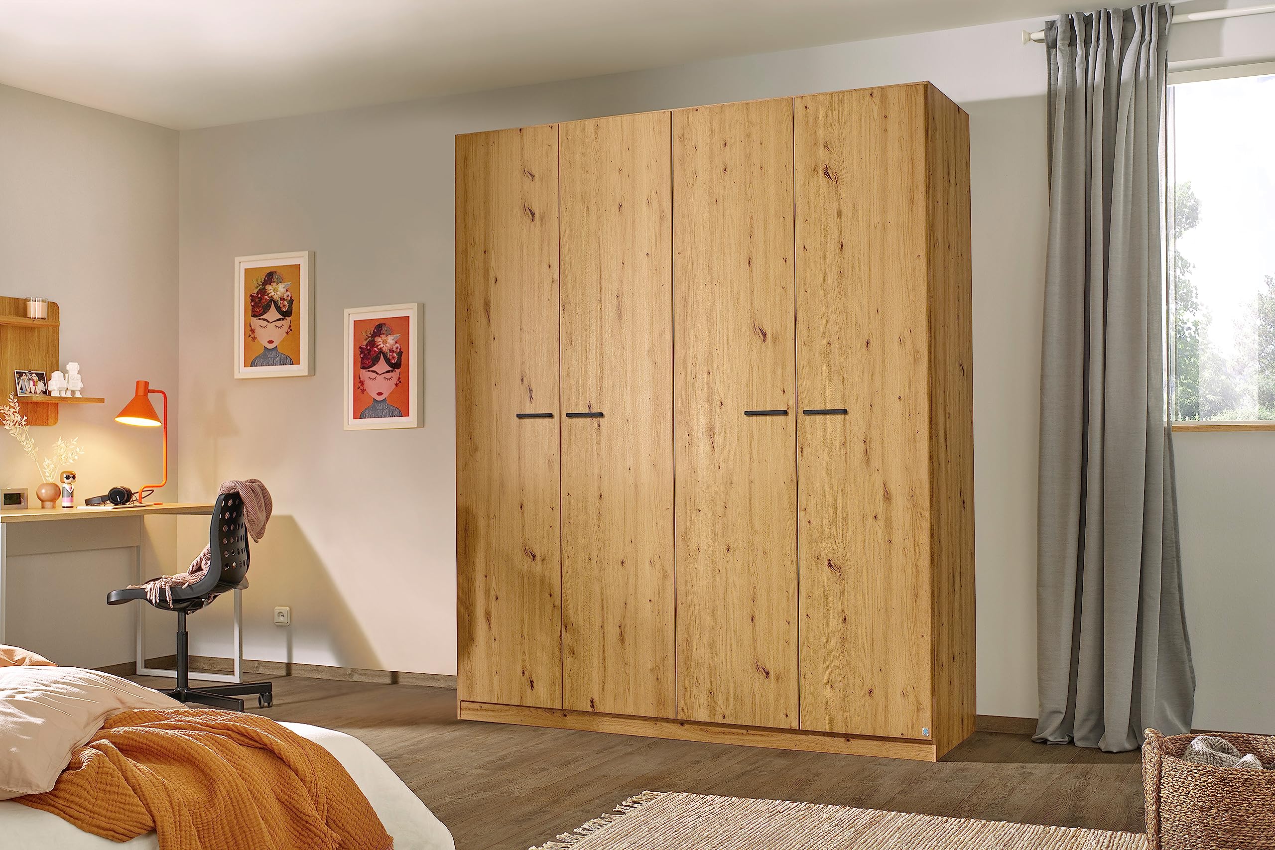 Rauch Möbel Chambre à Coucher Florence, chêne Artisan, composée de lit avec Surface de Couchage de 160 x 200 cm, avec 2 Tables de Chevet et Armoire à Portes battantes (l x H x P) : 181 x 210 x 54 cm