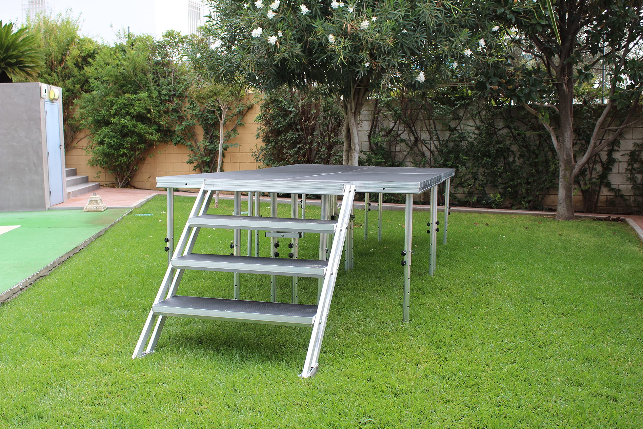 Escalera para Escenario Reforzada Antideslizante para Módulo de Escenario de 200 x 100 cm con Altura Regulable. Tarima para Eventos Profesional con Patas.