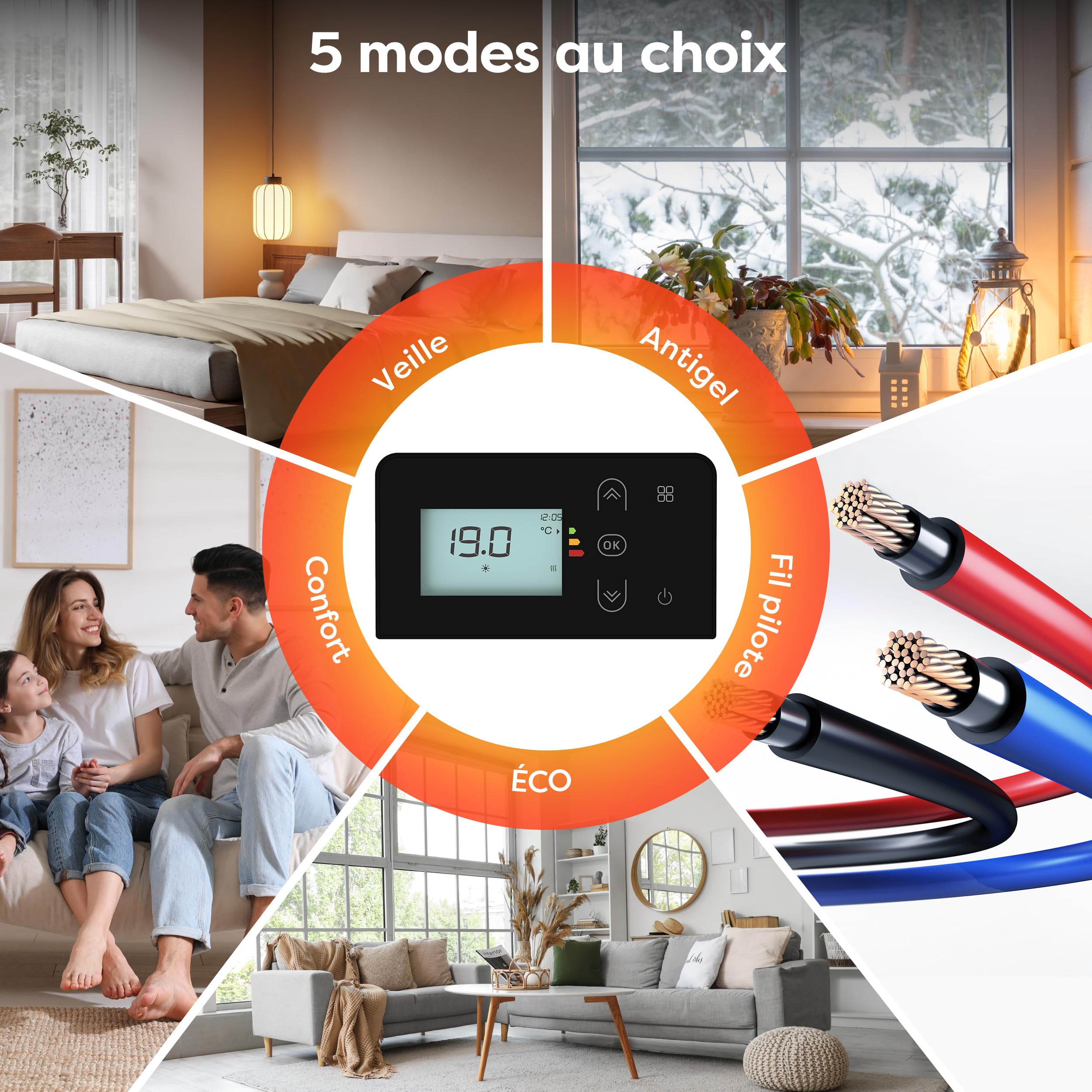 CIARRA CBHTD15A-B Radiateur à Inertie Céramique 1500W WiFi Noir