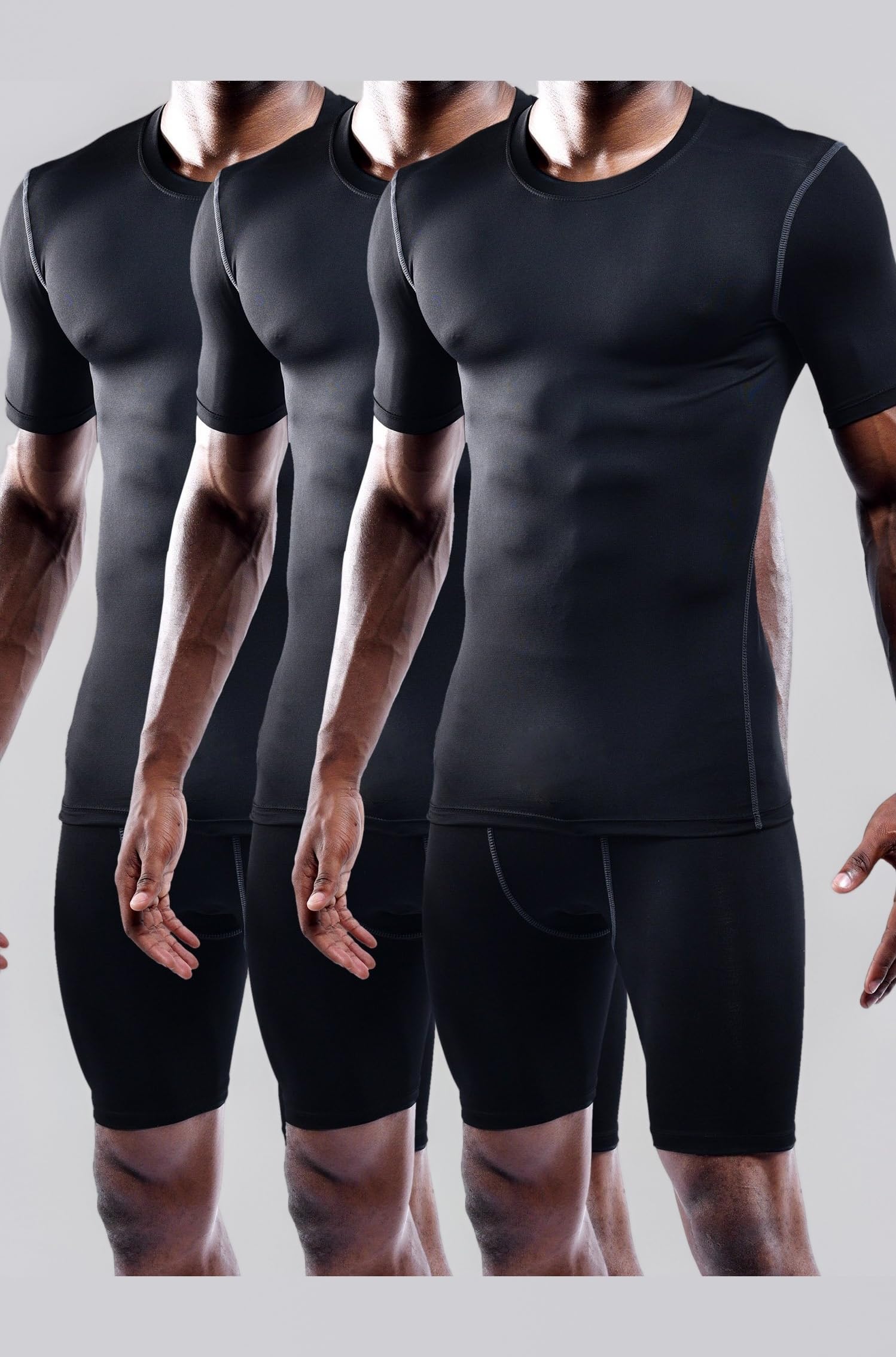 Men's 3 Pack Workout Athletic Compression Shirts,Black,US M,EU L