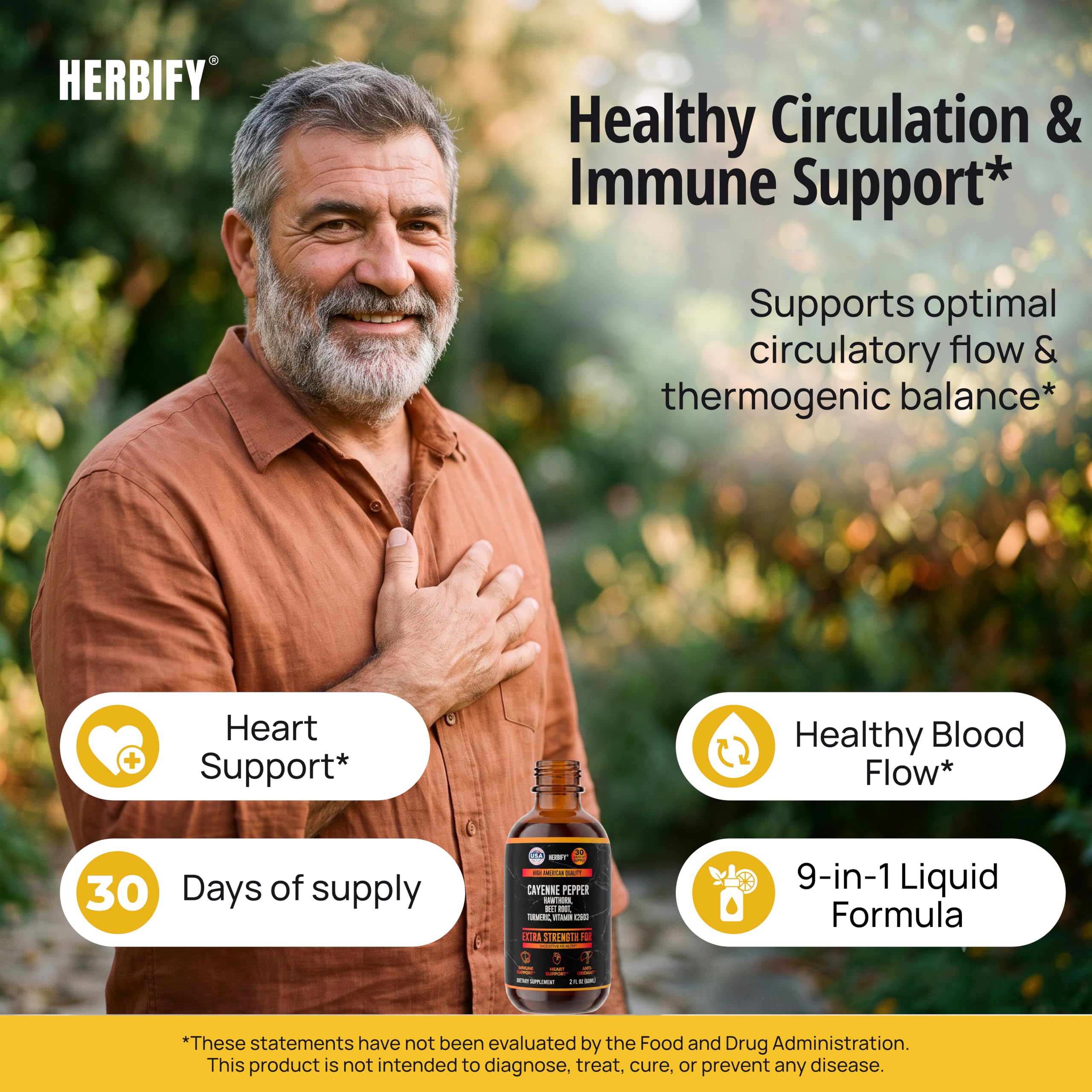 HERBIFY Cayenne Pepper Drops - Immune Support Supplement - Detox & Digestion Support - Cayenne Pepper Hawthorn Beet Root Turmeric Vitamin K2 D3 - Energy Supplements Extract - 2 Fl Oz - Made in USA — Amazon image 3