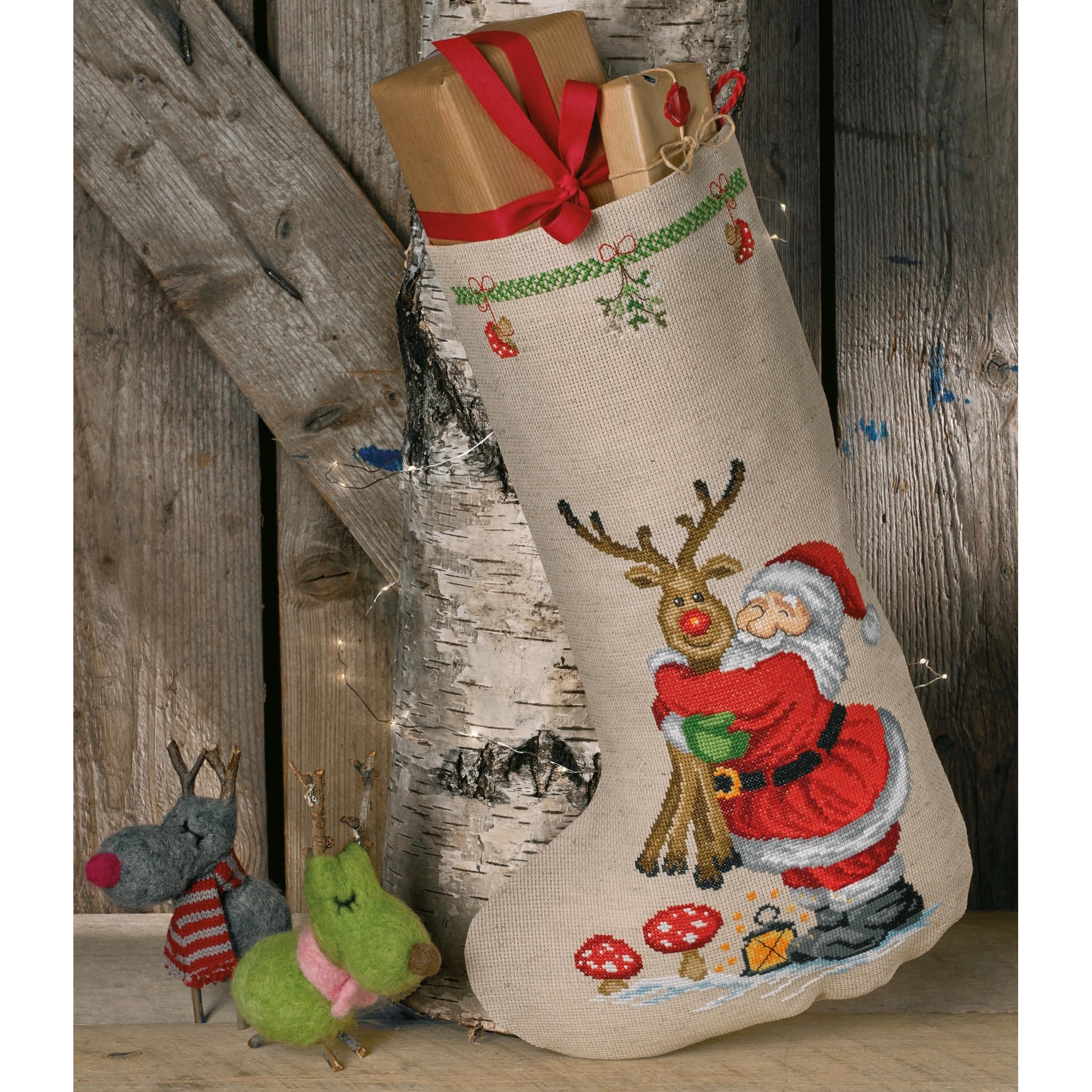 Permin Counted Cross Stitch Kit - Reindeer Hug Stocking - 28cm x 44cm