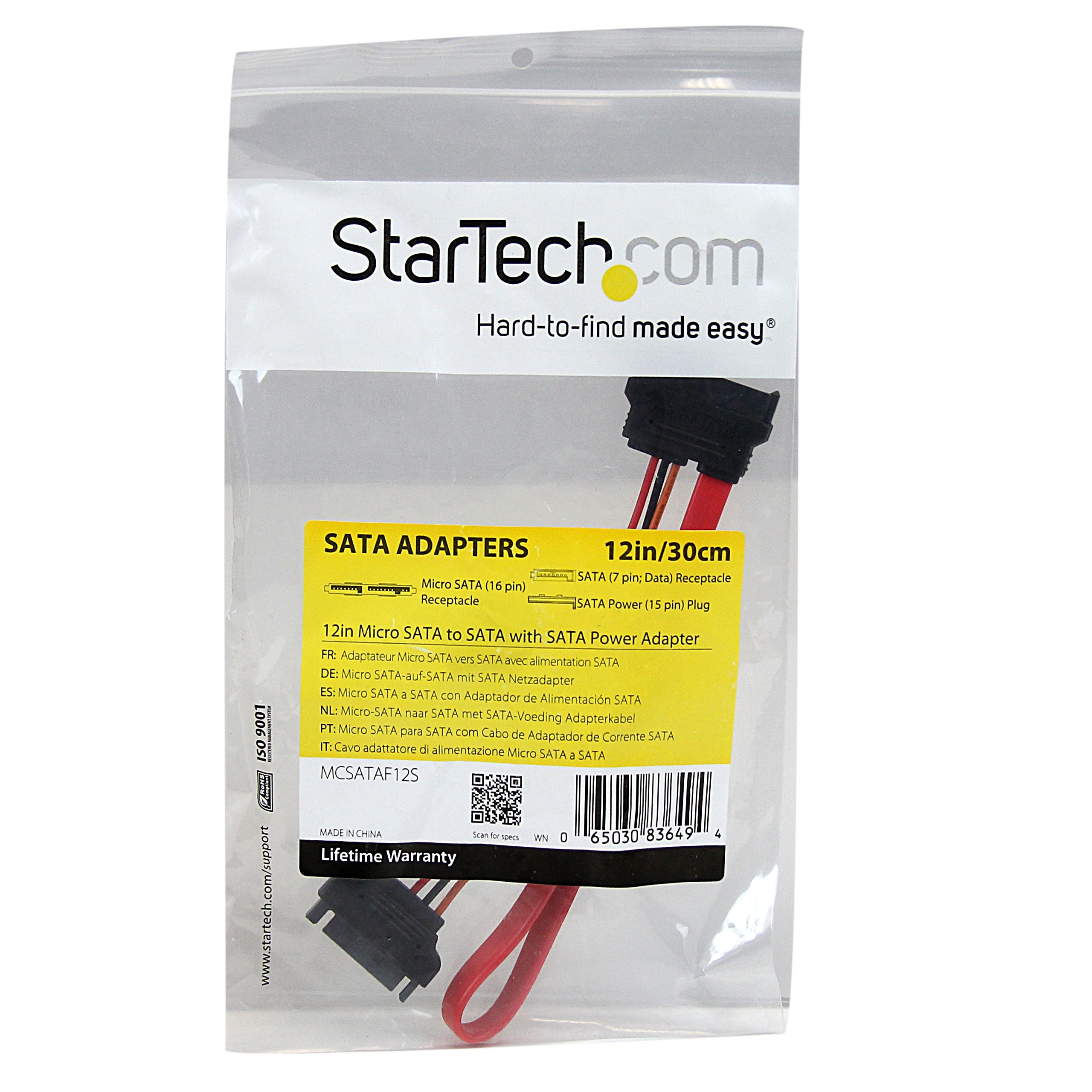 Startech Com12in Micro Sata To Sata With Sata Power Adapter