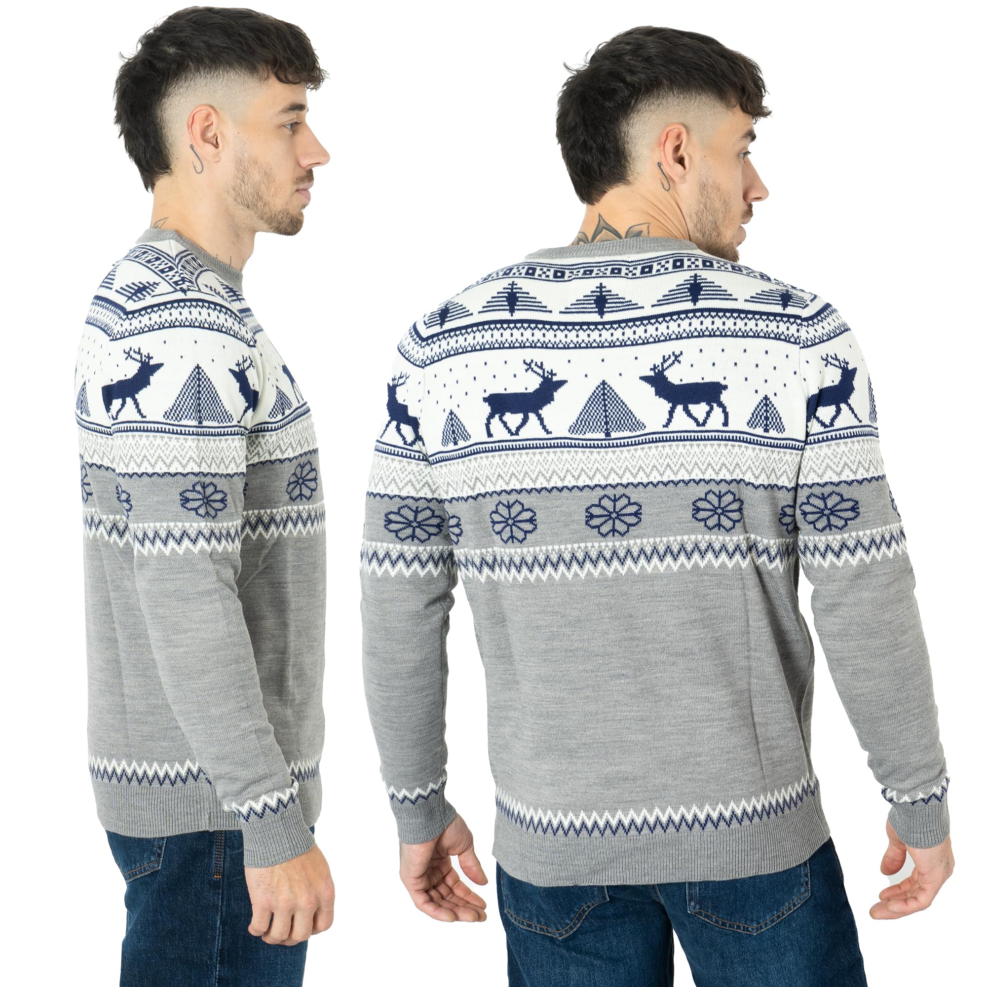 NOROZE Hombres Feliz Navidad Cremallera simulada Estilo nórdico Reno Alce Ciervo Embudo Cuello Redondo Festivo Jersey navideño Pullover Pull-Over Suéter