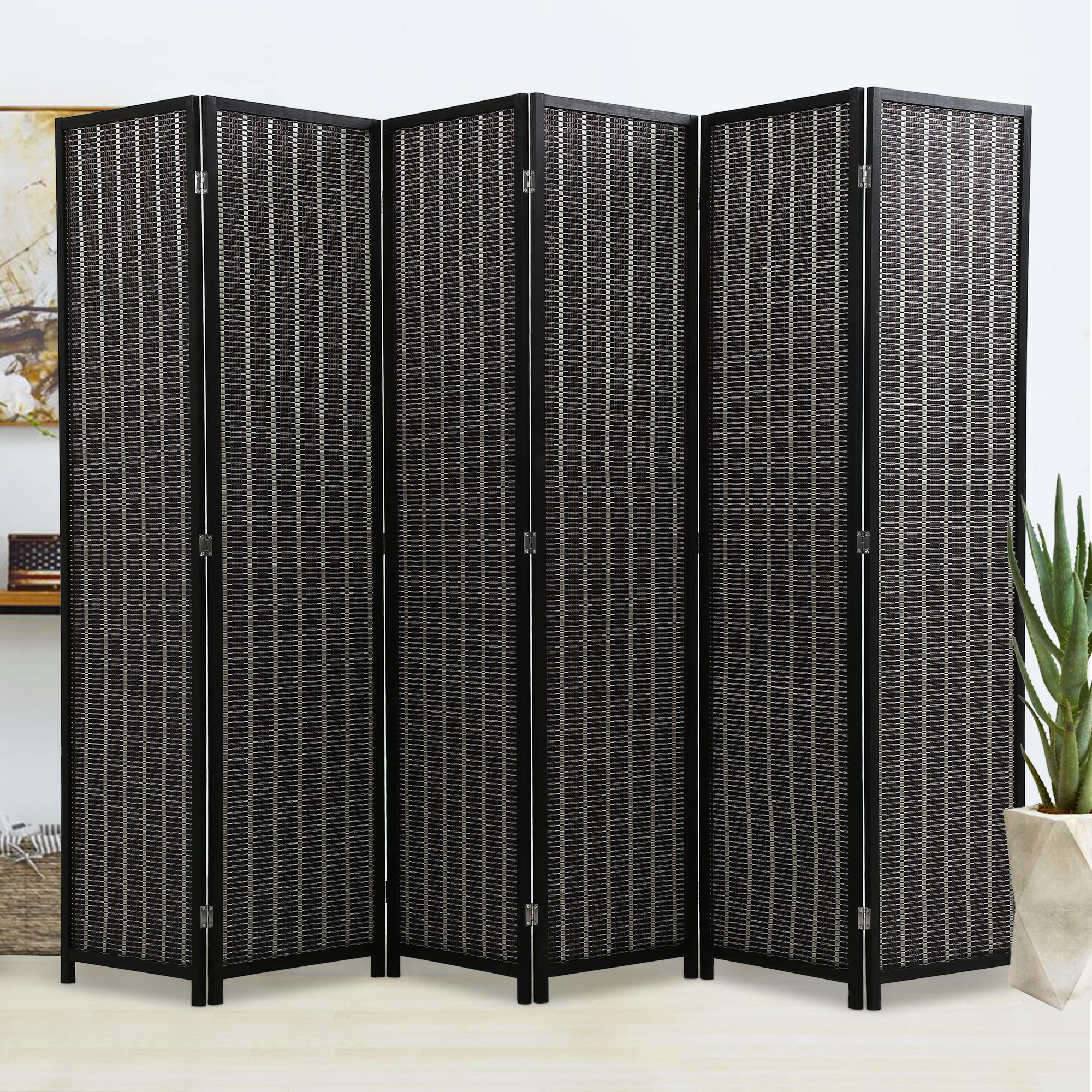 6 Panel Room Divider 6Ft Partition Screens Folding Bamboo Wall Divider Privacy Screen Portable Freestanding Wood Room Divider Foldable Privacy Screen Divider for Home Office Black