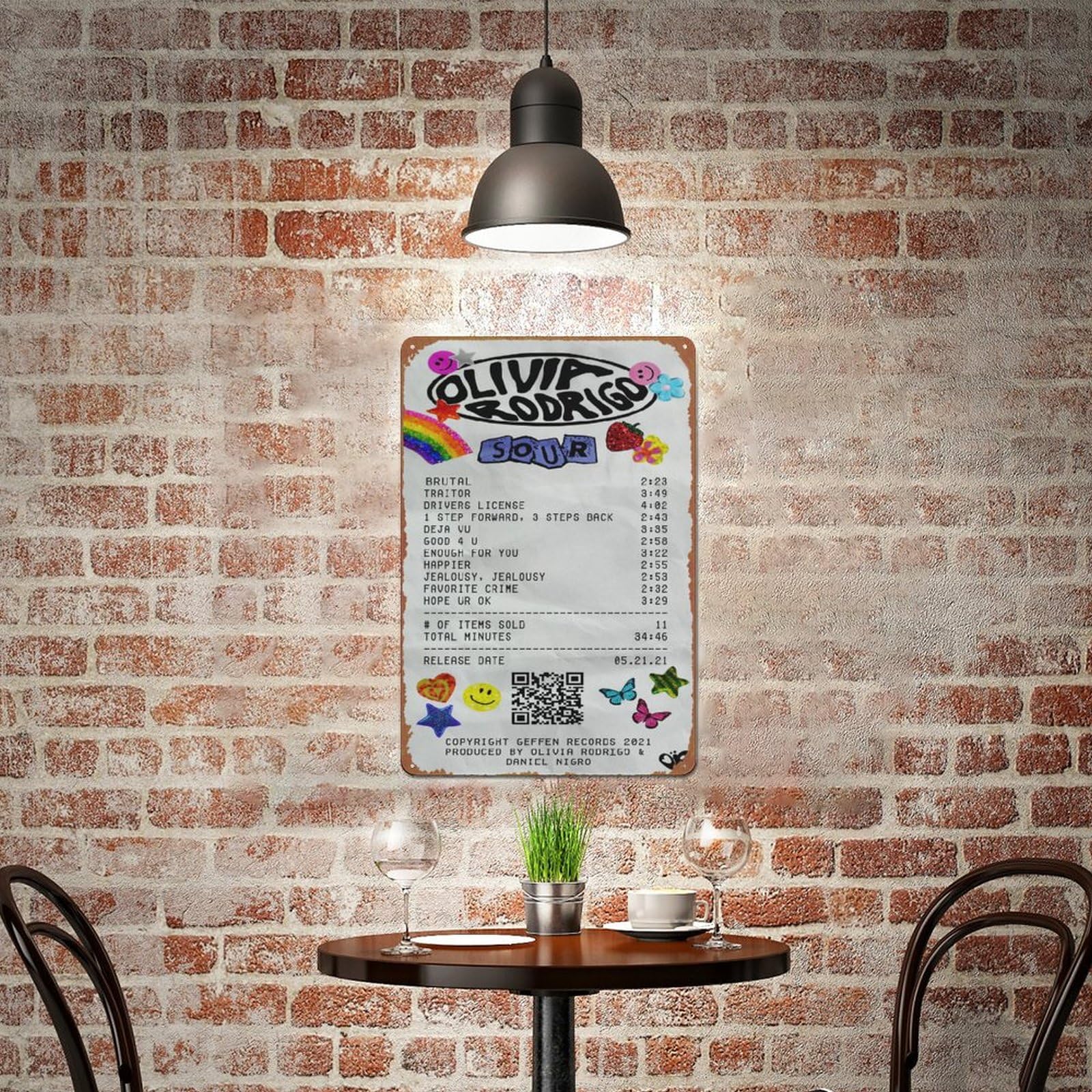 Olivia Rodrigo - Sour Album Receipt Poster Retro Metal Sign