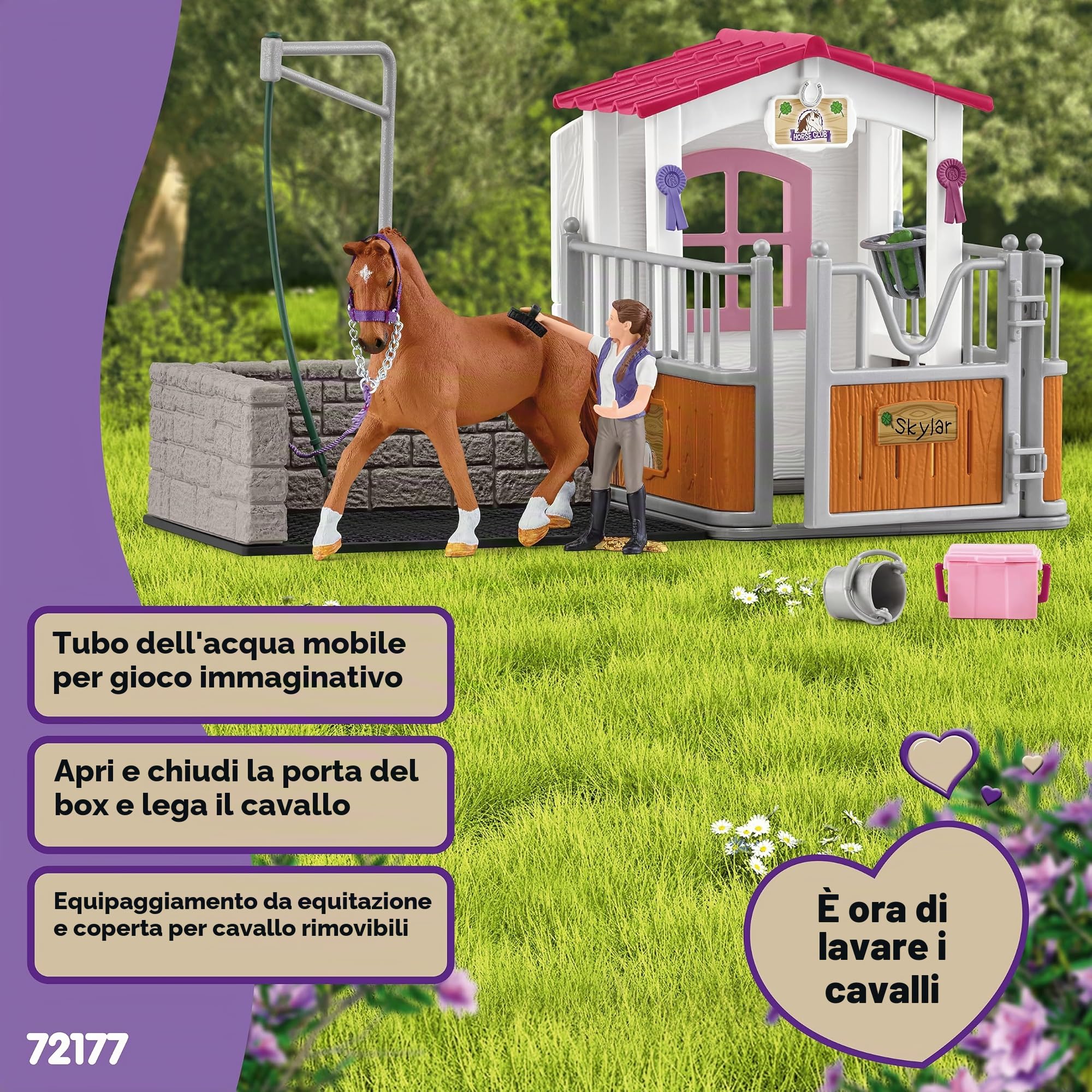 Area lavaggio cavalli con stalla, SCHLEICH 72177 HORSE CLUB, con cavallo e cavaliere, dai 5 anni in su