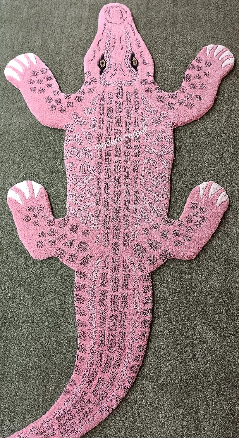 Crocodile Rug 3x6 Ft Rugs Skin Shape 100% Area Rugs Woolen Rugs Handmade Tufted for Kid Room Bedroom Bathroom by Modern Carpet, Multycolor