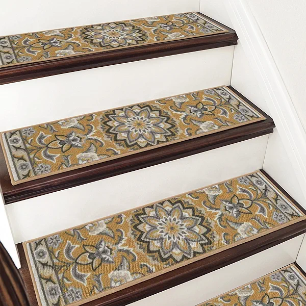 COSY HOMEER-Stair-Treads-for-Wooden-Steps Washable Indoor Stair Treads Non Slip 8" X 30" Soft Stair Carpet Treads Reusable Peel and Stick Stair Runner Rug for Kids, Elders and Pets 15pcs
