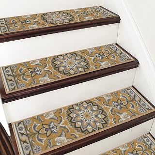 COSY HOMEER-Stair-Treads-for-Wooden-Steps Washable Indoor Carpet Stair Treads Non Slip 8" X 30" Soft Stair Carpet Treads Reusable Peel and Stick Stair Runner Rug for Kids, Elders and Pets 4pcs