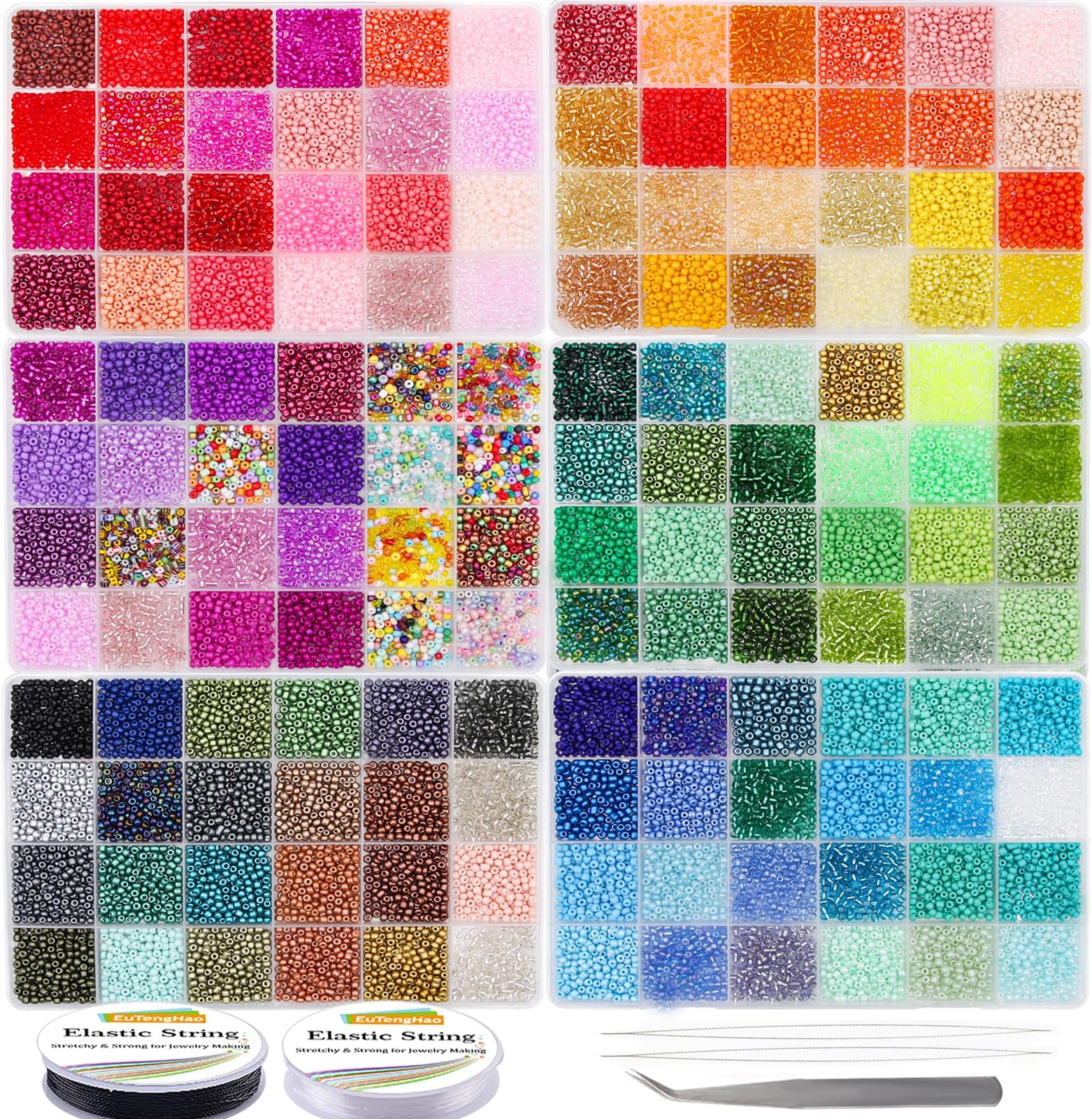3mm Glass Seed Beads for Bracelet Making Kit, 8/0 Small Craft Beads for Bracelet Necklaces Crafting Jewelry Making Supplies (36000Pcs,144 Colors)