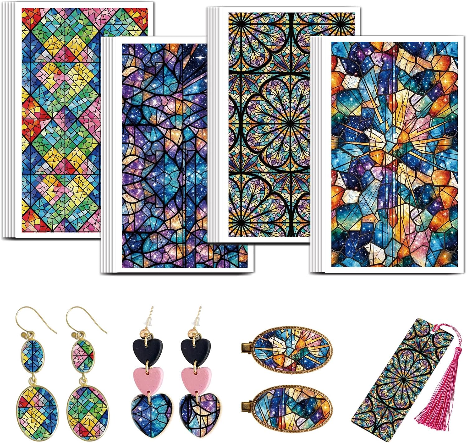 OLYCRAFT 24Pcs Stained Glass Clay Transfer Paper 4 Design Church Rose Windows Transfers Paper for Polymer Polymer Clay Transfer Sheets Small Ceramic Decal for Clays Earrings Jewelry Making