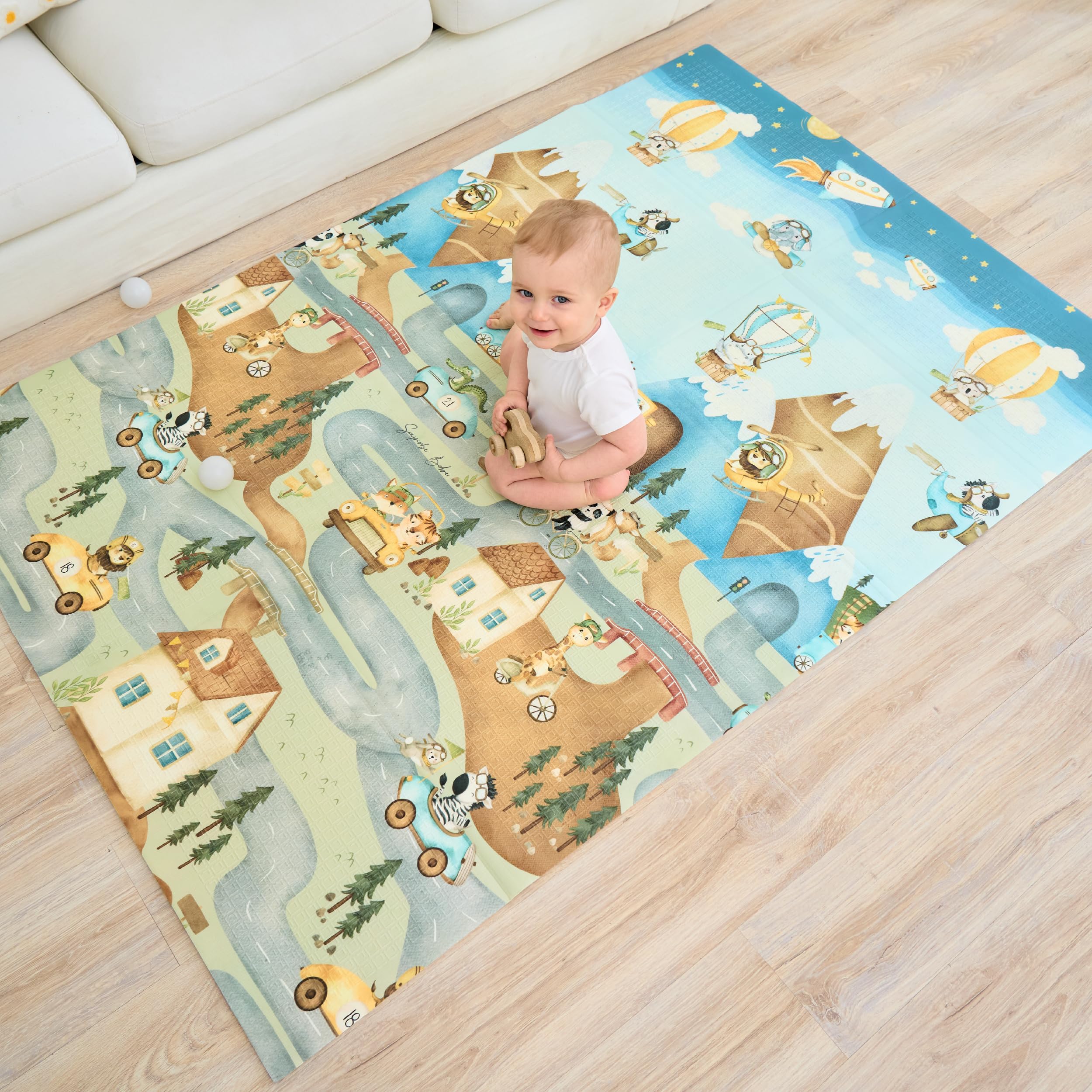 Tappeto Gioco Bambini Pieghevole 120x180x1cm Palestrina Neonato Montessori Reversibile Non Tossico E Impermeabile In Schiuma Per Bimbi. Palestra Neonati - Tappeto Tummy Time Neonati - Regalo Bambino