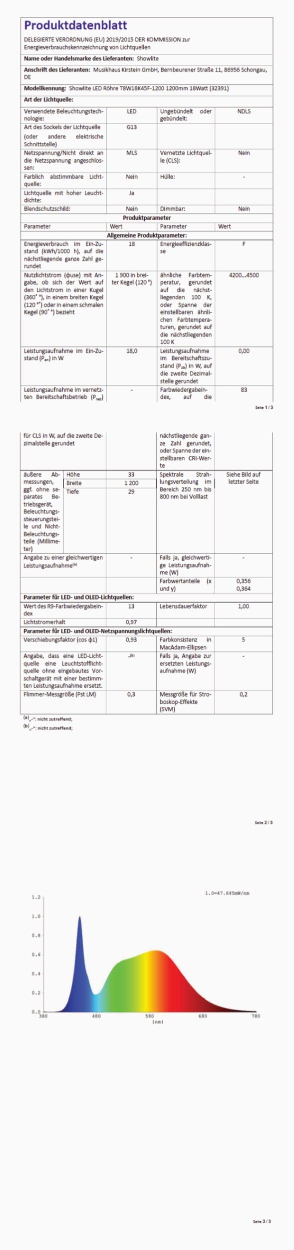 Showlite Tubo LED T8W18K45F-1200 1200mm 18Watt Set da 100, Diametro: 26mm | Senza luce IR e UV, Lunghezza: 1200mm, 96 LED, Attacco: G13/T8, Luminosità: 1750 Lumen, Angolo di emissione: 120°
