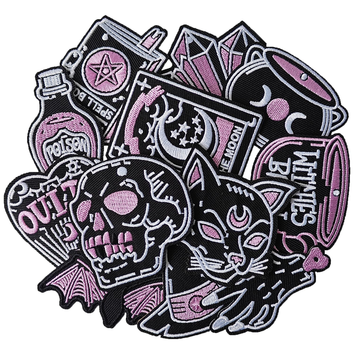 Harsgs Halloween Iron on Patches, Embroidered Iron on/Sew on Patches Halloween Themed Applique for Clothes, Dress, Hat, Jeans, DIY Accessories, Pack of 12