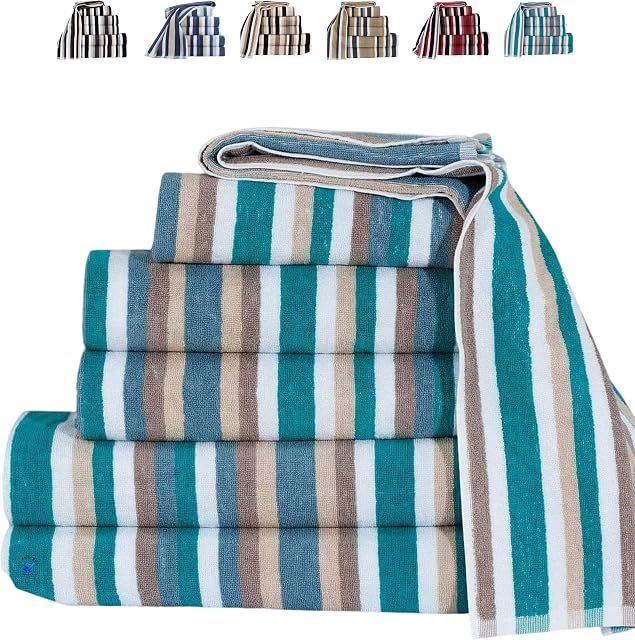 TheWhiteWater  100% Natural Cotton BATH TOWEL (Teal  120 x 70 cm)  6 Threads Combed Stripe  Royal Victorian Flossy Stripe Salon Design  550 GSM  Gym or Home use (1 x Bath Towel, Teal)