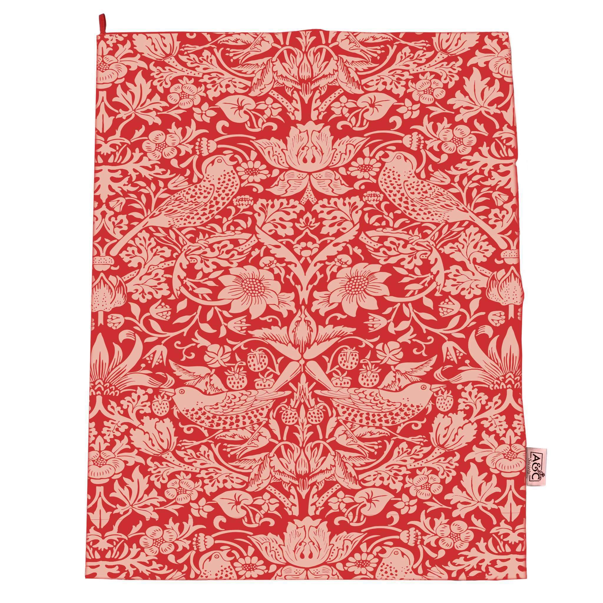 The Gift Experience Dark William Morris Raspberry Recycled Cotton Tea Towel
