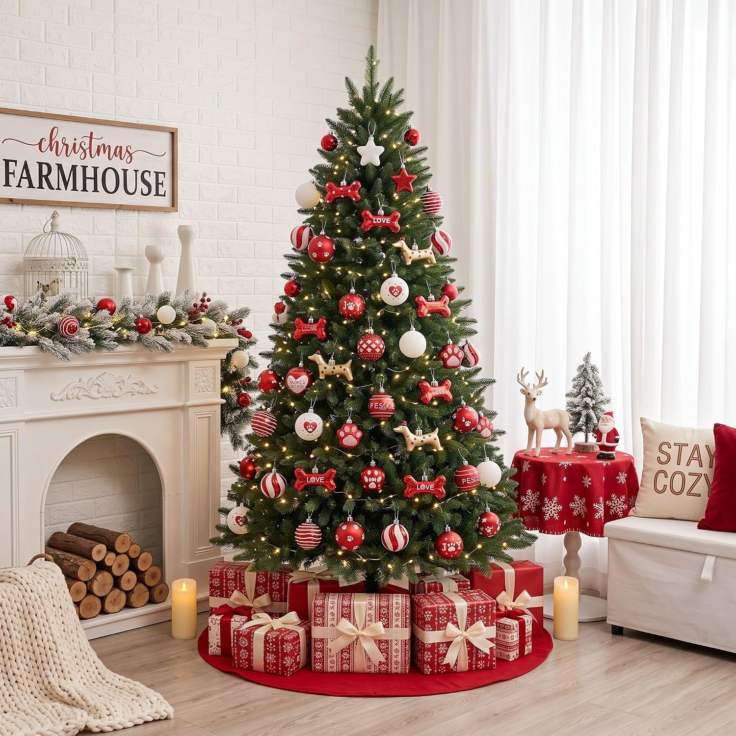 DecobyHannah 45ct Red Green White Christmas Ornaments Dog Tree Decorations