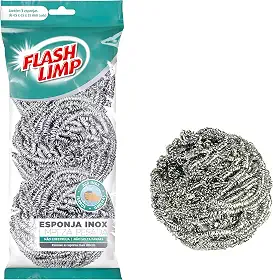 Flash Limp - Pack com 3 Esponjas Aço inox para Limpeza Pesada Ferro e Grelha - E3A4821