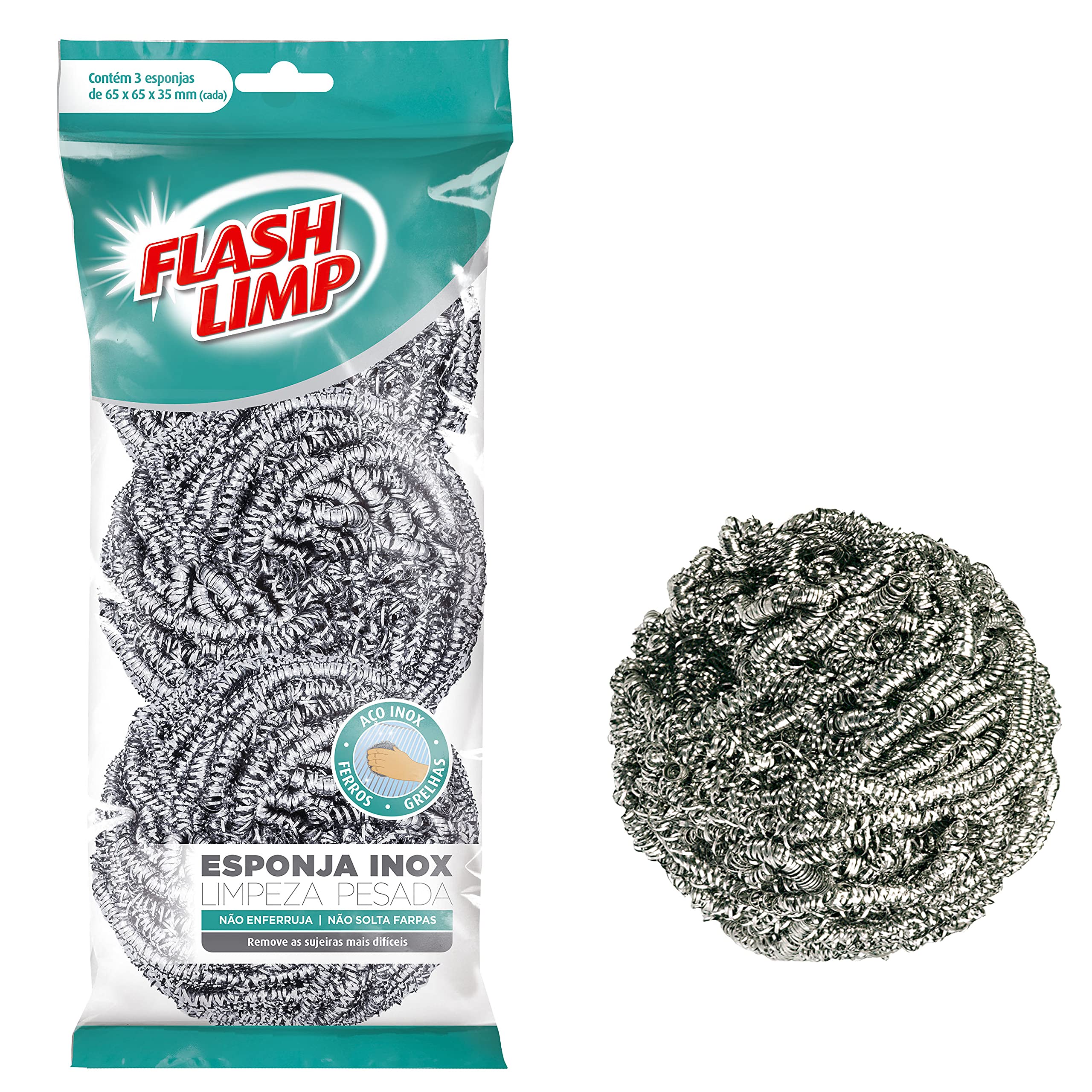 Flash Limp - Pack com 3 Esponjas Aço inox para Limpeza Pesada