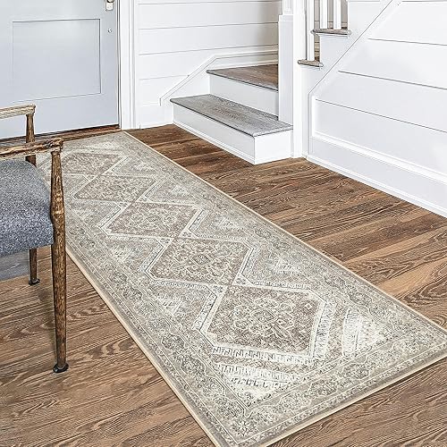 Miniatura 2 de KUTA Alfombra oriental lavable de 2.6 x 8 pies para pasillos, antideslizante, vintage, marfil, alfombra de pasillo de cocina, ultra suave, impresa,