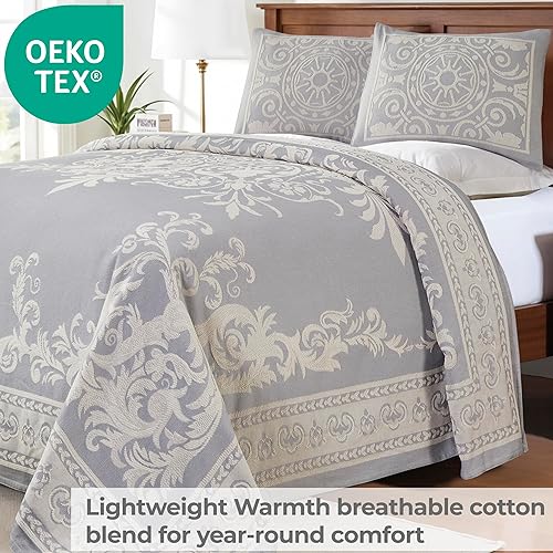 Vista 57 de Superior Cotton Blend 3-Piece Bedspread Set, Oversized Bedspread, 2 Matching Pillow Shams, Light Weight Blanket, Jacquard Traditional Medallion Taupe