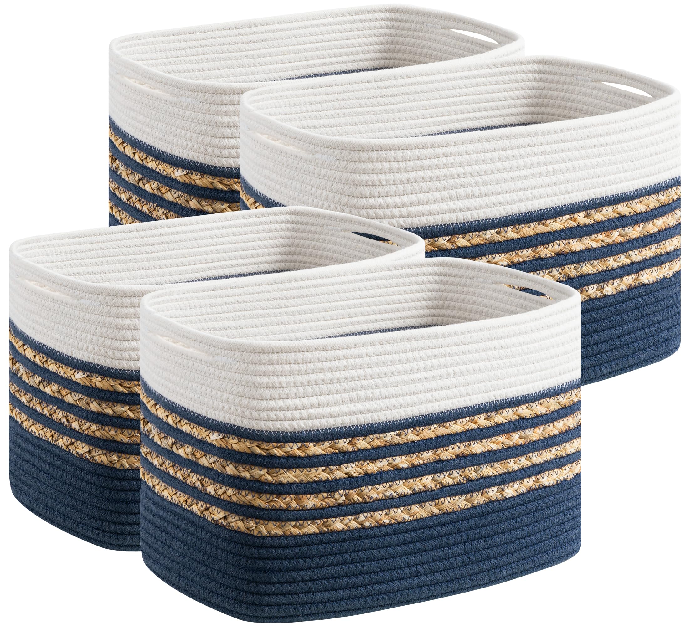 Photo 1 of UBBCARE Woven Storage Baskets - 4 Pack, Navy Blue, 14"L x 8"W x 9"H