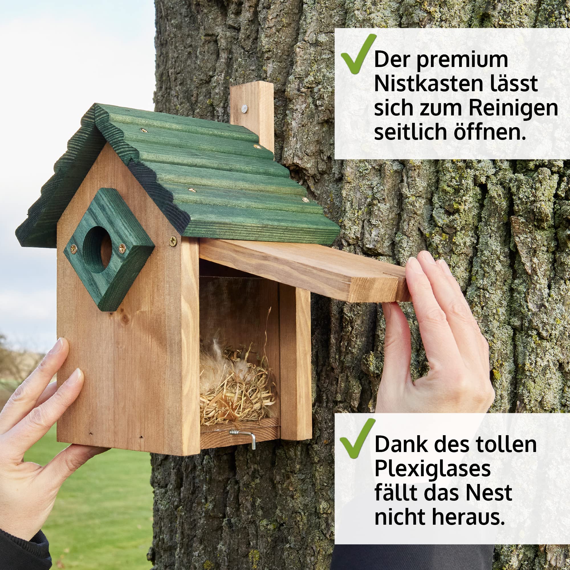 zooprinz Stabiler Nistkasten für Wildvögel/Gartenvögel mit sicherem Schutz gegen Nesträuber – witterungsbe-ständig und langlebig für draußen – 2 Farben zur Wahl - Nistkasten