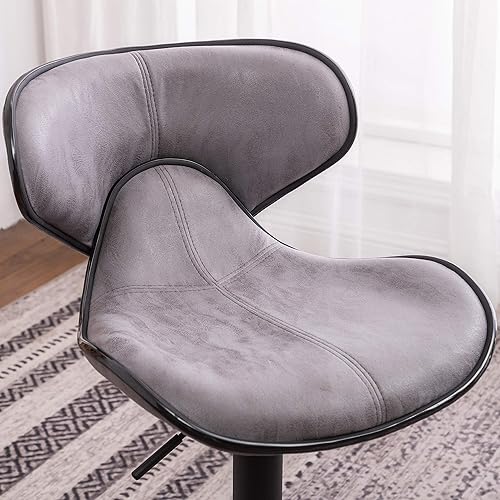 Miniatura 4 de Roundhill Furniture Masaccio Weathered Grey Airlift - Taburete giratorio ajustable con base cromada, juego de 2