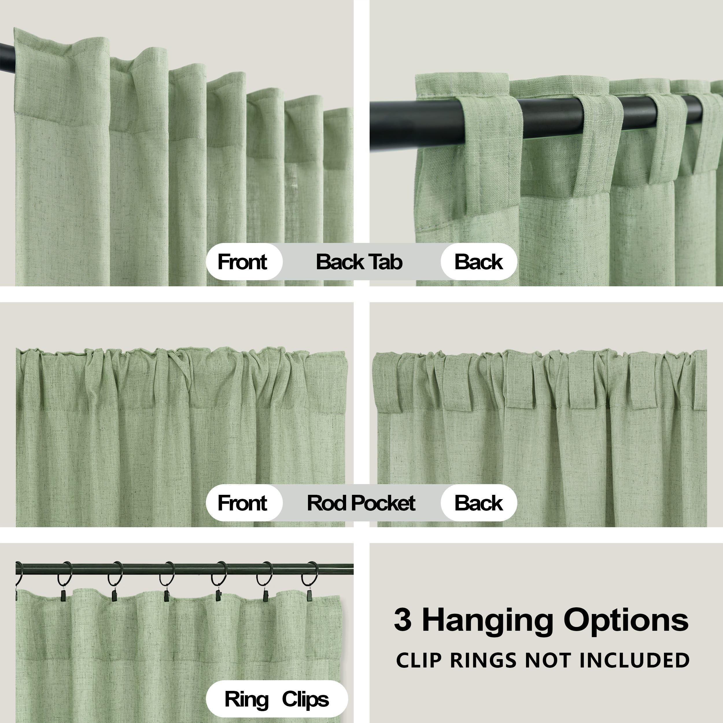 KOUFALL Sage Green Curtains 96 Inches Long for Bedroom Windows,Back Tab Linen Fabric Muted Curtain for Living Room to Match Grey Sofa and Brown Furniture,Rod Pocket,Set of 2 Panels - Image 4