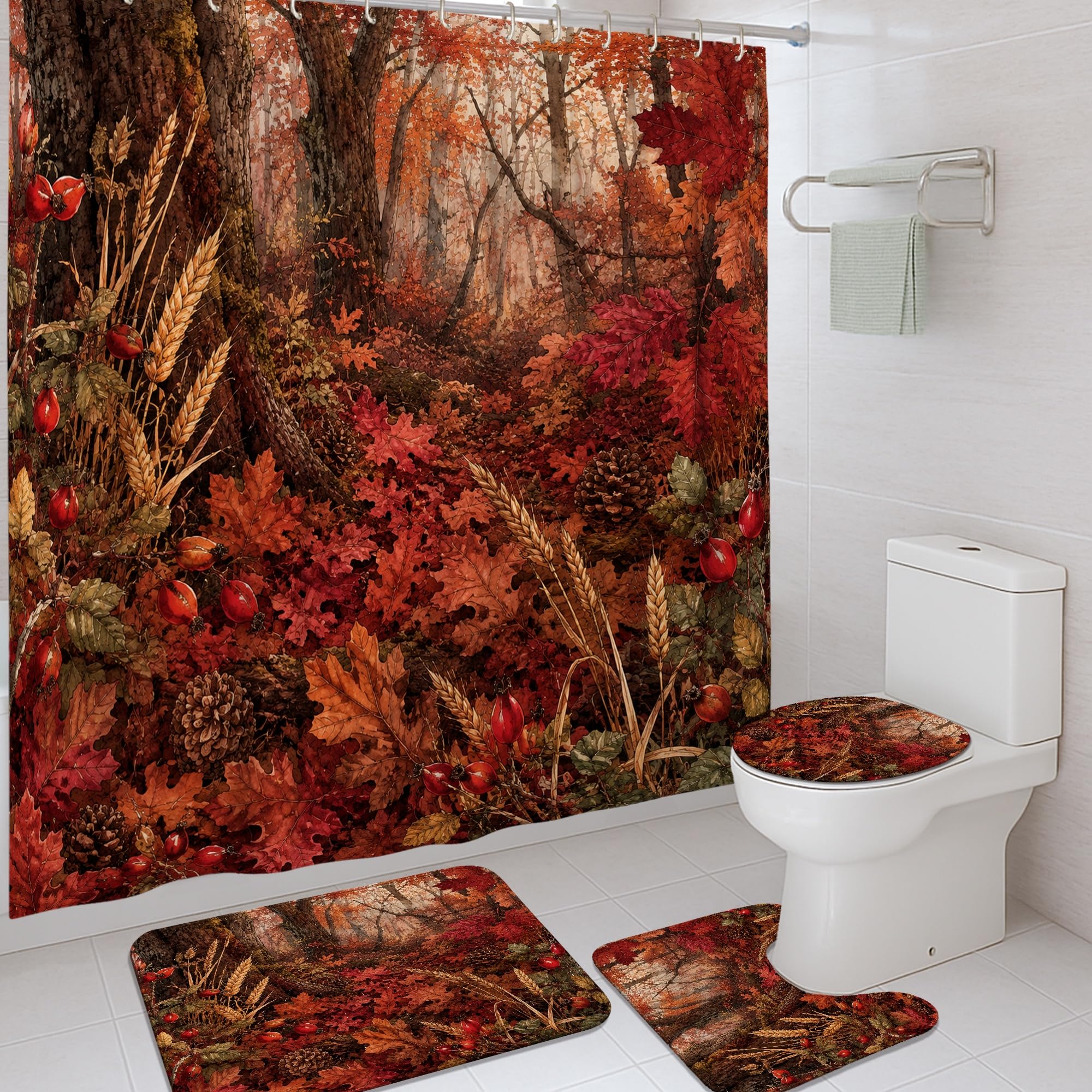 Rideau de douche rustique haut de gamme en polyester durable avec tapis