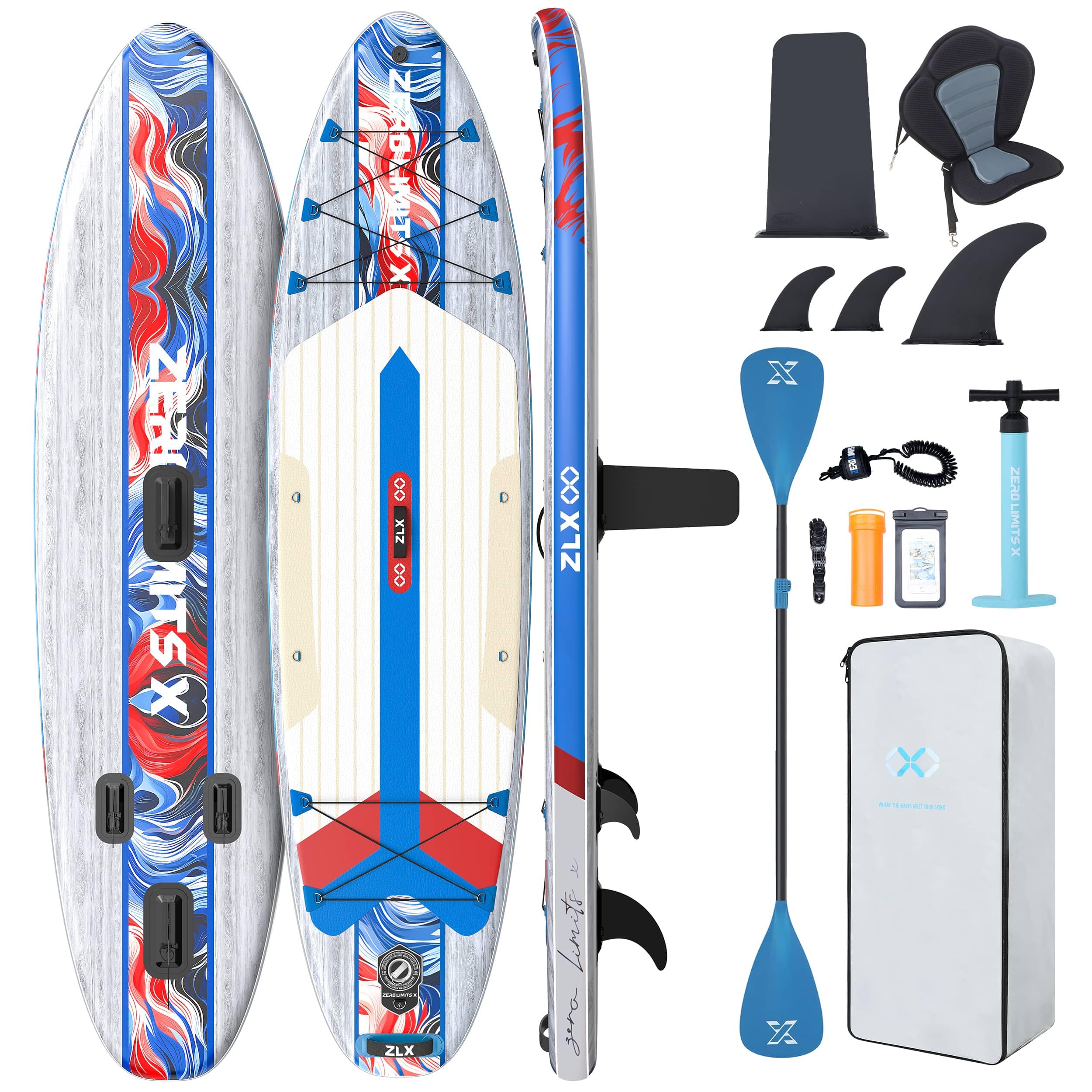 ZLX SUP Board mit Sitz Stand up Paddling Board 320cm Stabil Aufblasbares Paddle Board für Erwachsene Familien Anfängerfreundlich, Anti-Rutsch Deck, Pumpe
