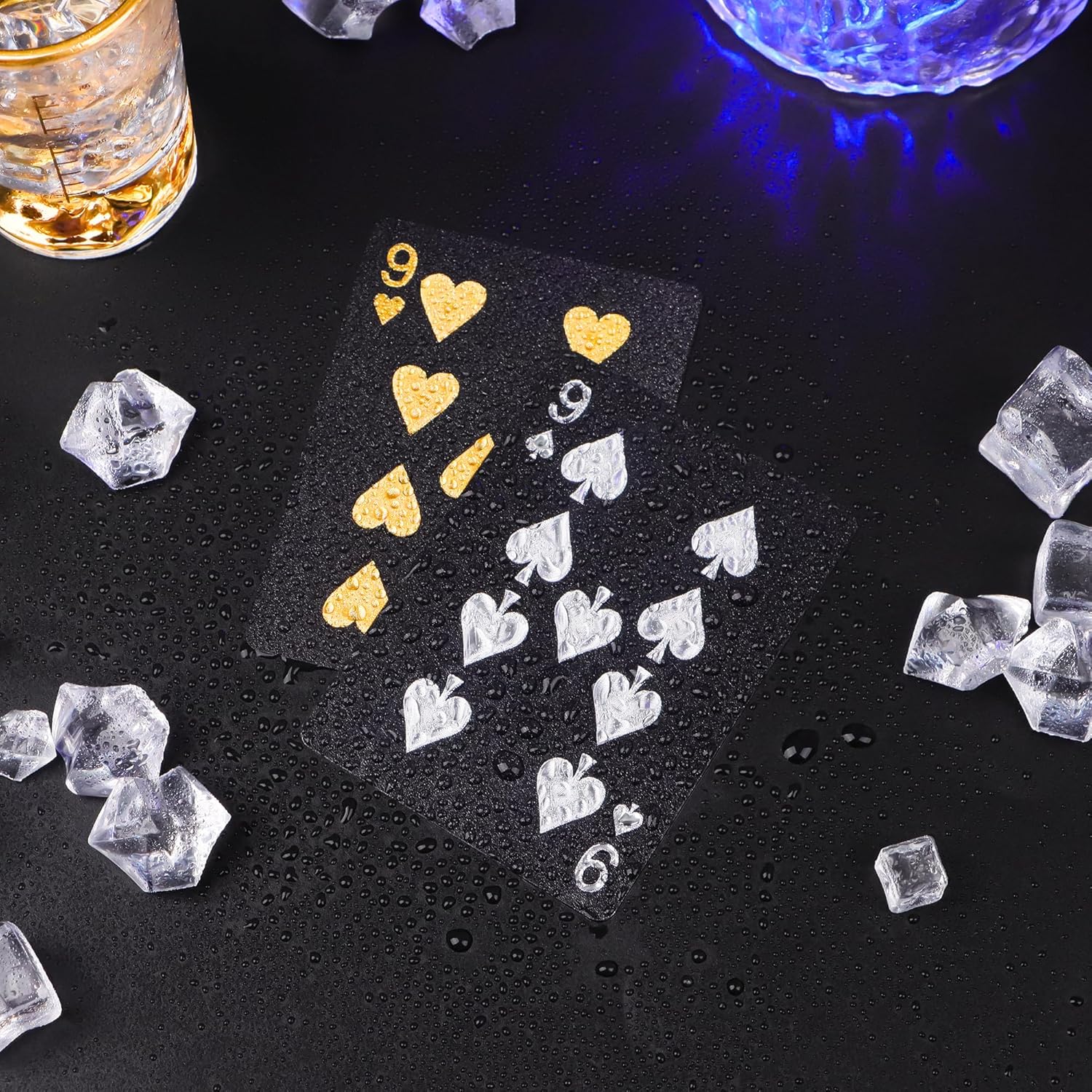 Playing Cards 2 Pack, Plastic Playing Cards Waterproof, Deck of Cards 2 Pack, Cool Black Palying Cards for Adults, Premium Standard Poker Card Set for Beach Pool Table Party Card Games (Black)
