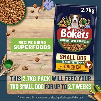 BAKERS Small Dog Sensitive Tummy with Tasty Chicken and County Vegetables Dry Dog Food 2.7kg (Pack of 4)