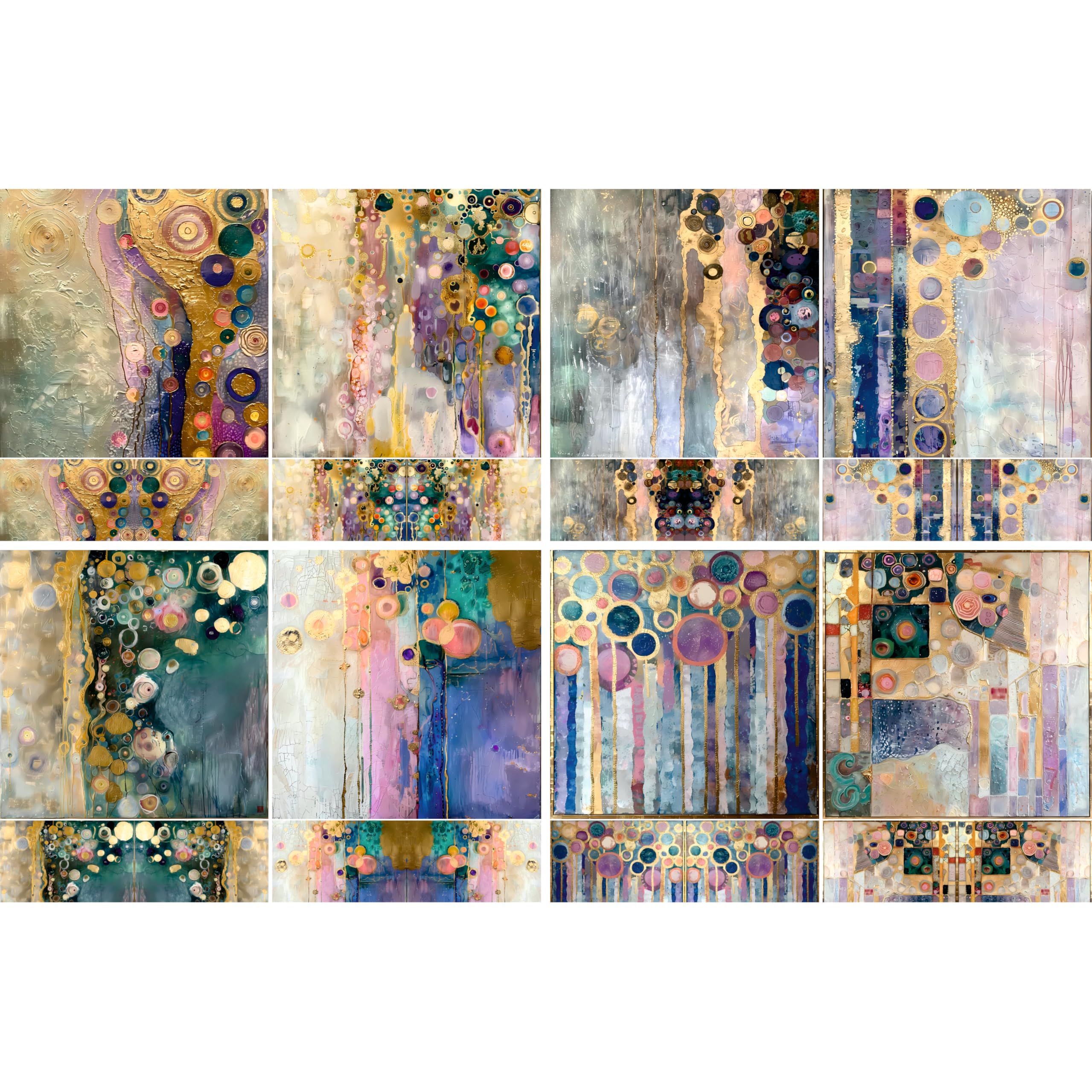 Pastel Klimt Decoupage-Reispapier, 20,3 x 29,2 cm (A4), 4 Blatt, 16 Stück, 8 einzigartige Designs, vielseitige Weihnachtsdesigns für Kunstprojekte und Bastelarbeiten von CRAFT KREATIVELY
