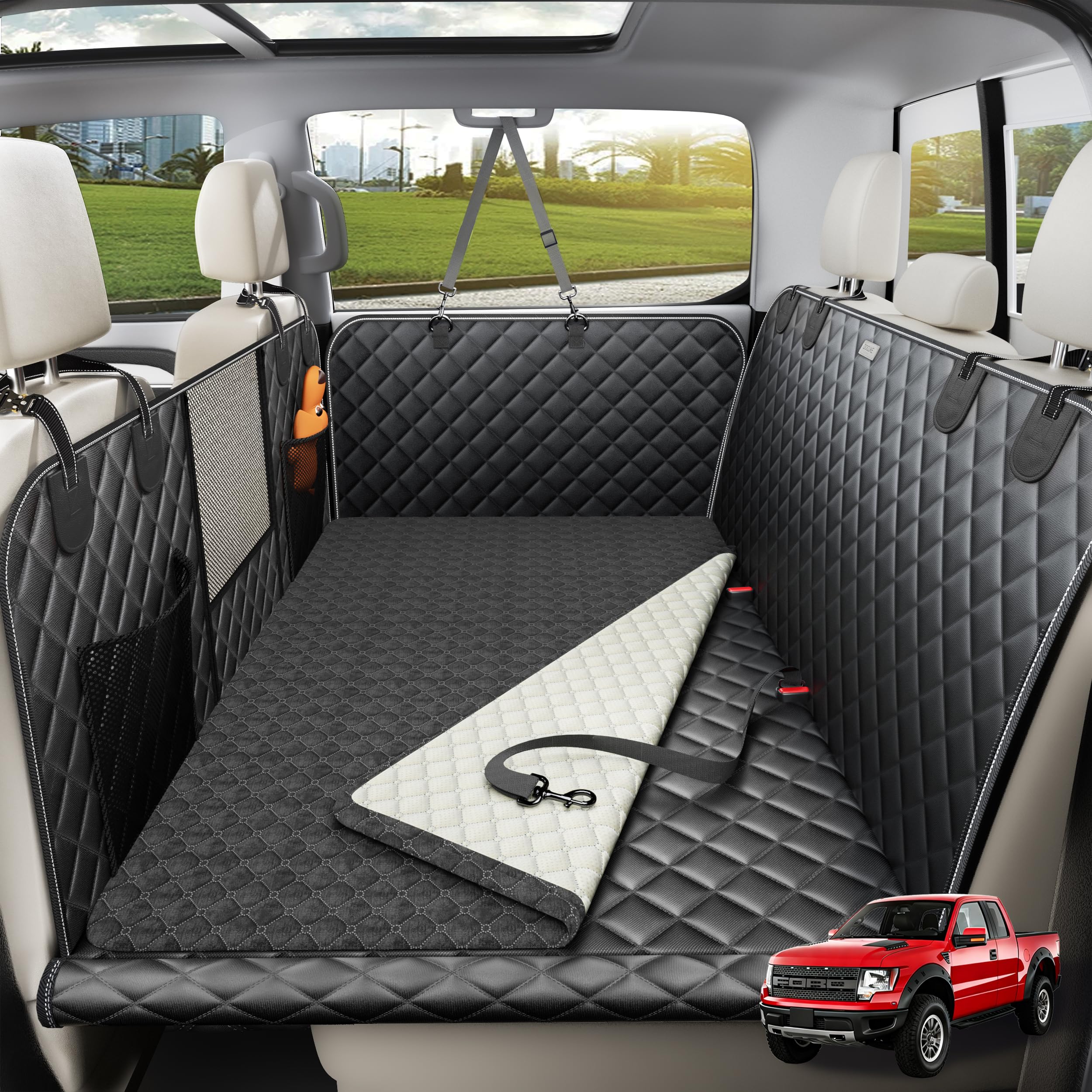 Doglike Dog Truck Seat Cover for Back Seat [2026 Military-Grade Protection], Hard Bottom Dog Hammock for Car, Waterproof Pet Bed Extender for Large Dogs, with Detachable Mat, XL for Crew Cab Truck/SUV
